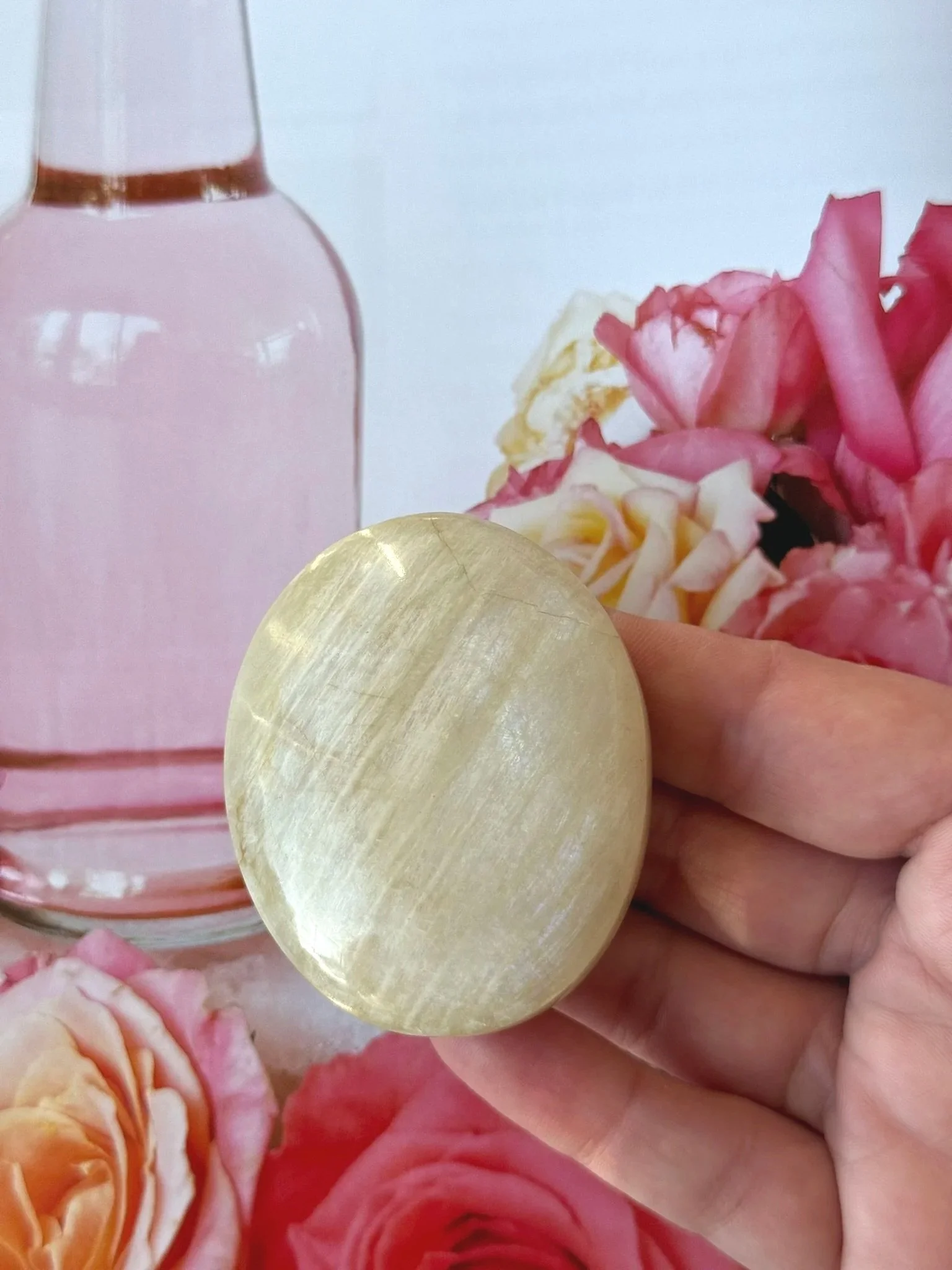 Blue Flash Peach Moonstone - Palm stones