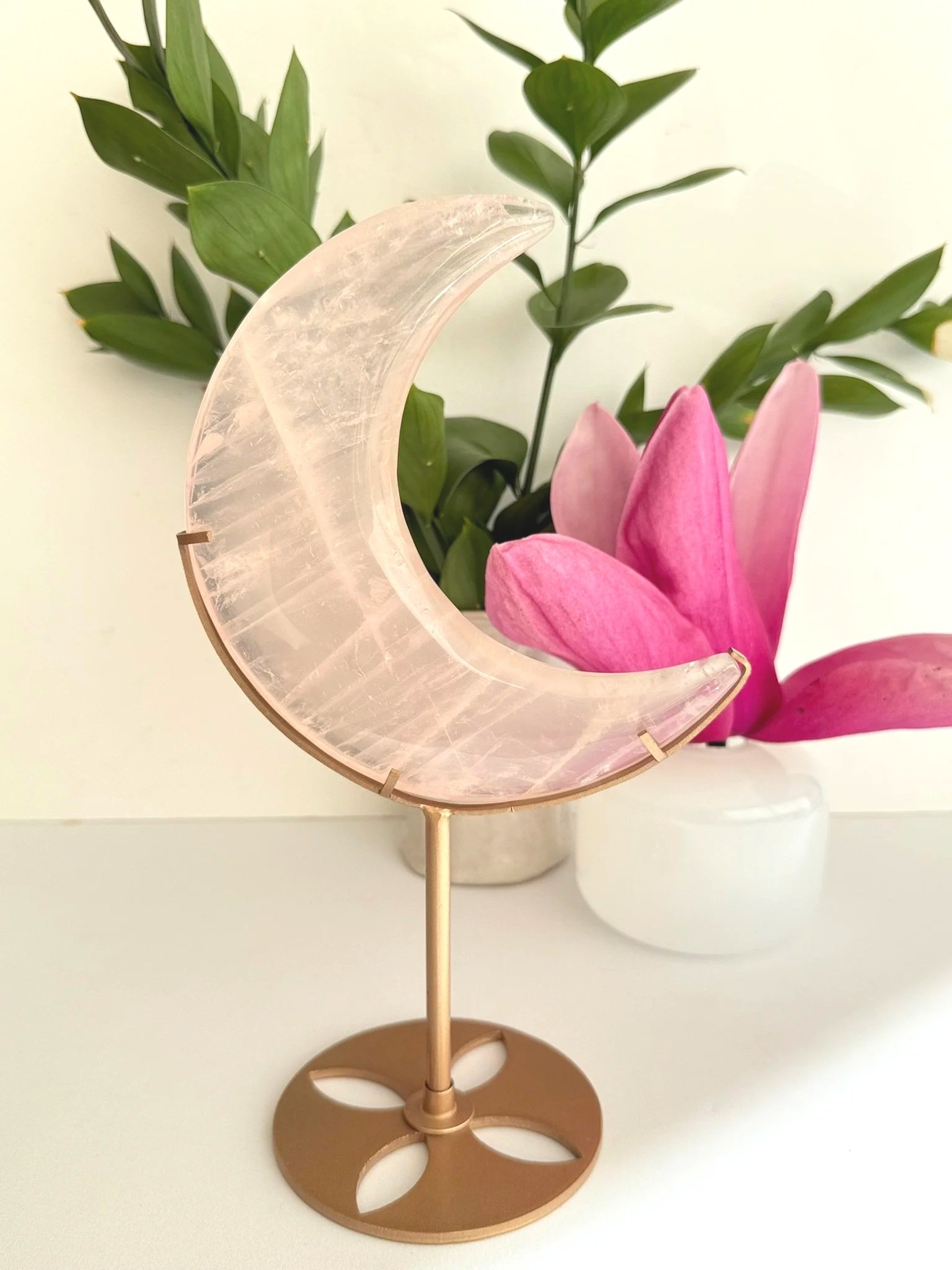 Rose Quartz Moon on stand