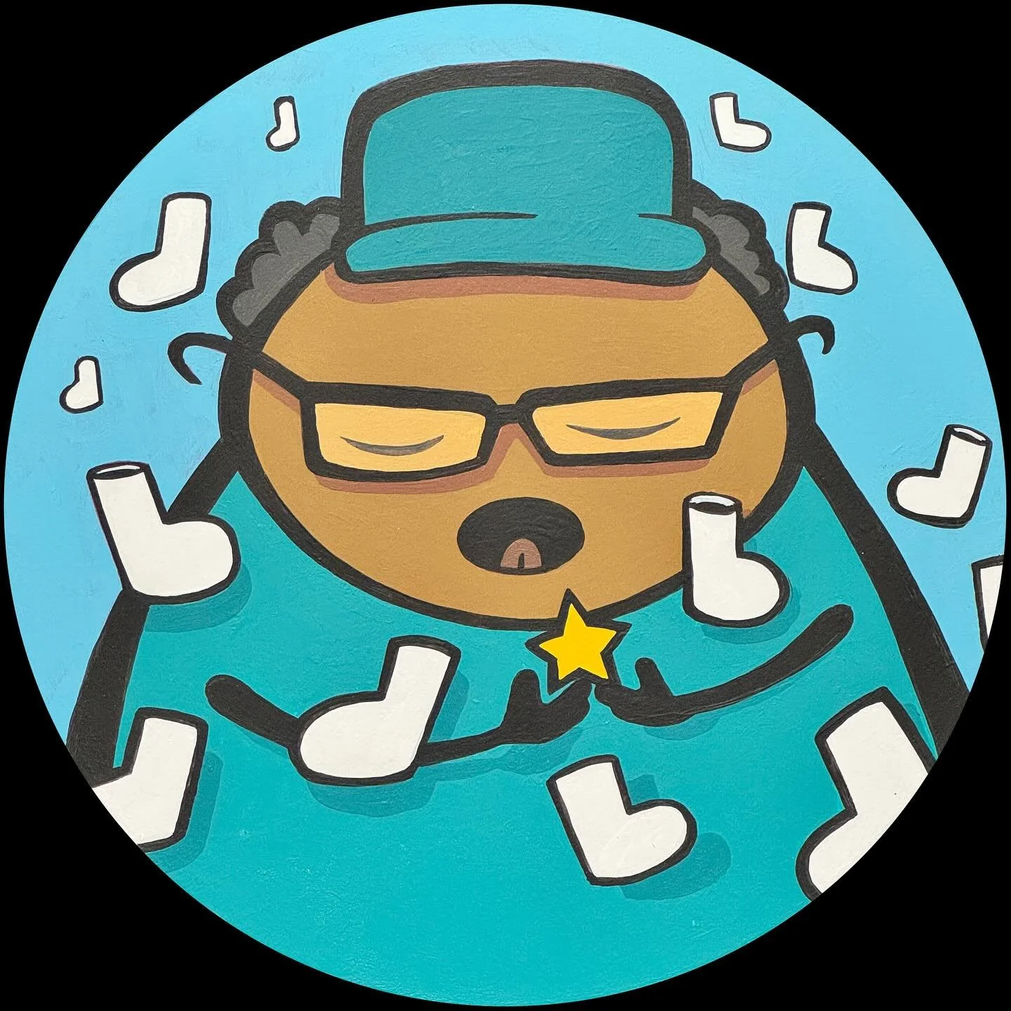 Other People&rsquo;s Dirty Laundry | latex paint on 11&rdquo; round panel | Price on request

Part of a series of 14 circle paintings created for exhibition at @934gallery from October 17 to November 15, 2025.