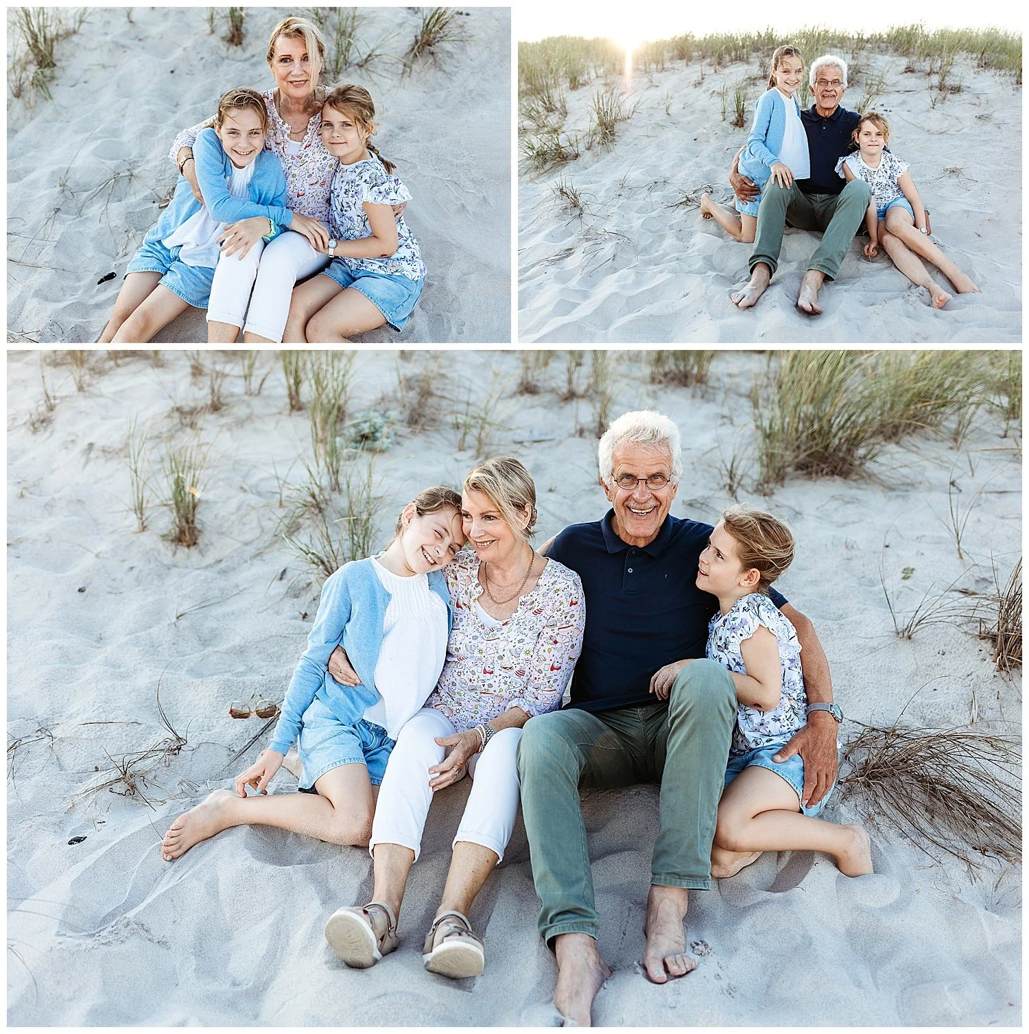 grandparents with granddaughters hugging them and laughing