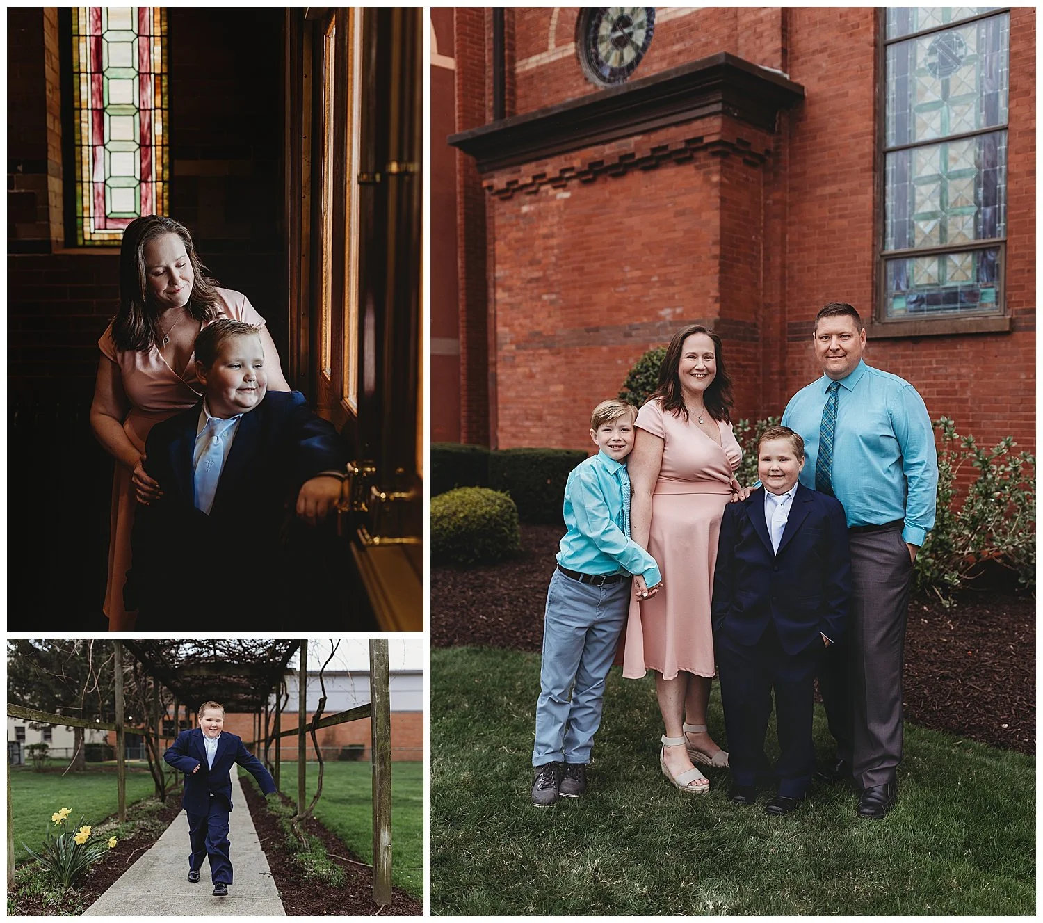 family in front of the church on a communion day