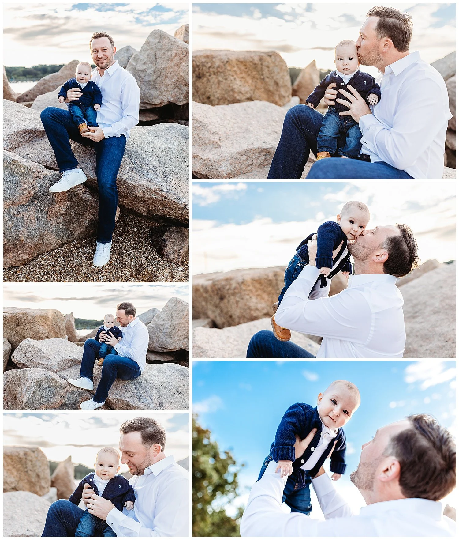 Father holding baby during sunset beach family session in Jacksonville Florida
