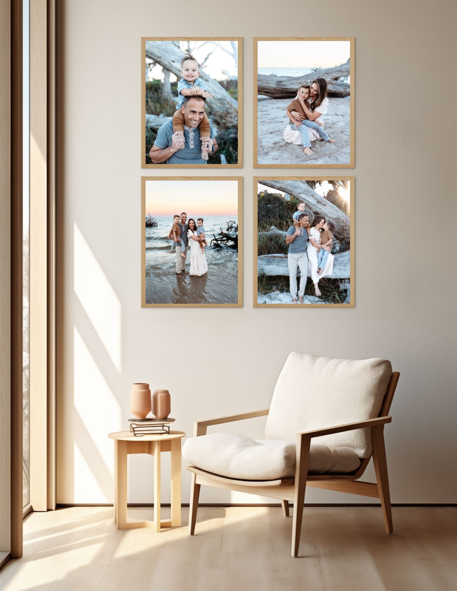 photo of a framed collage photo wall with images taken by st augustine photographer on a wall