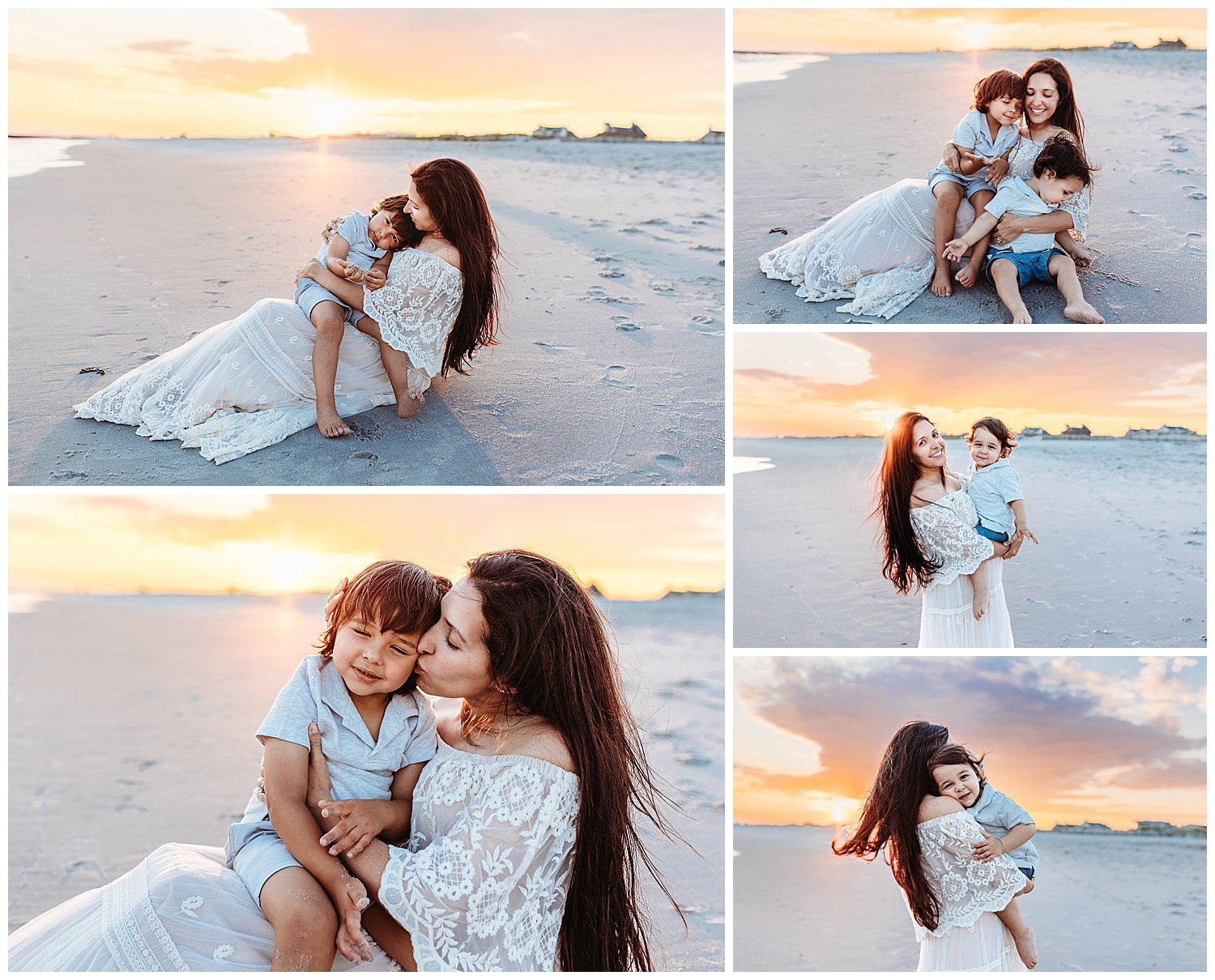 Toddler hugging their pregnant mother during a family maternity session on the beach in Jacksonville, Florida.
