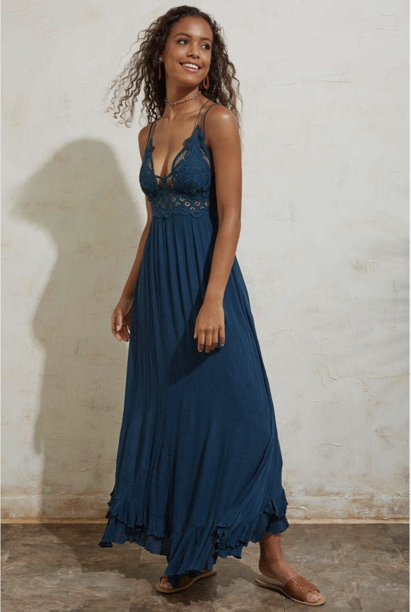 Dark Teal lace top Maxi dress size medium and bump friendly. Shown below on a maternity client and also on another client.