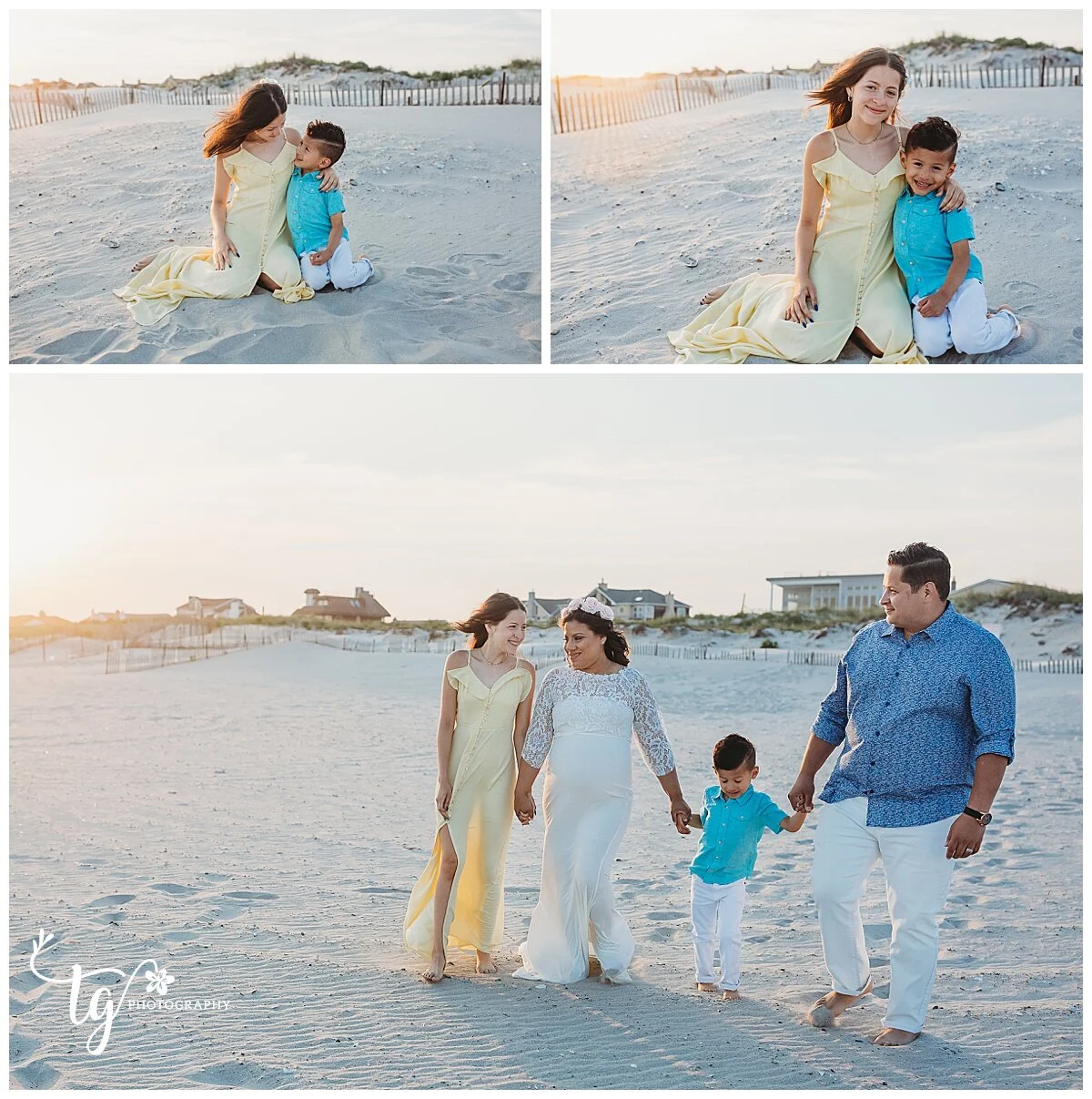 family session on the beach at sunset