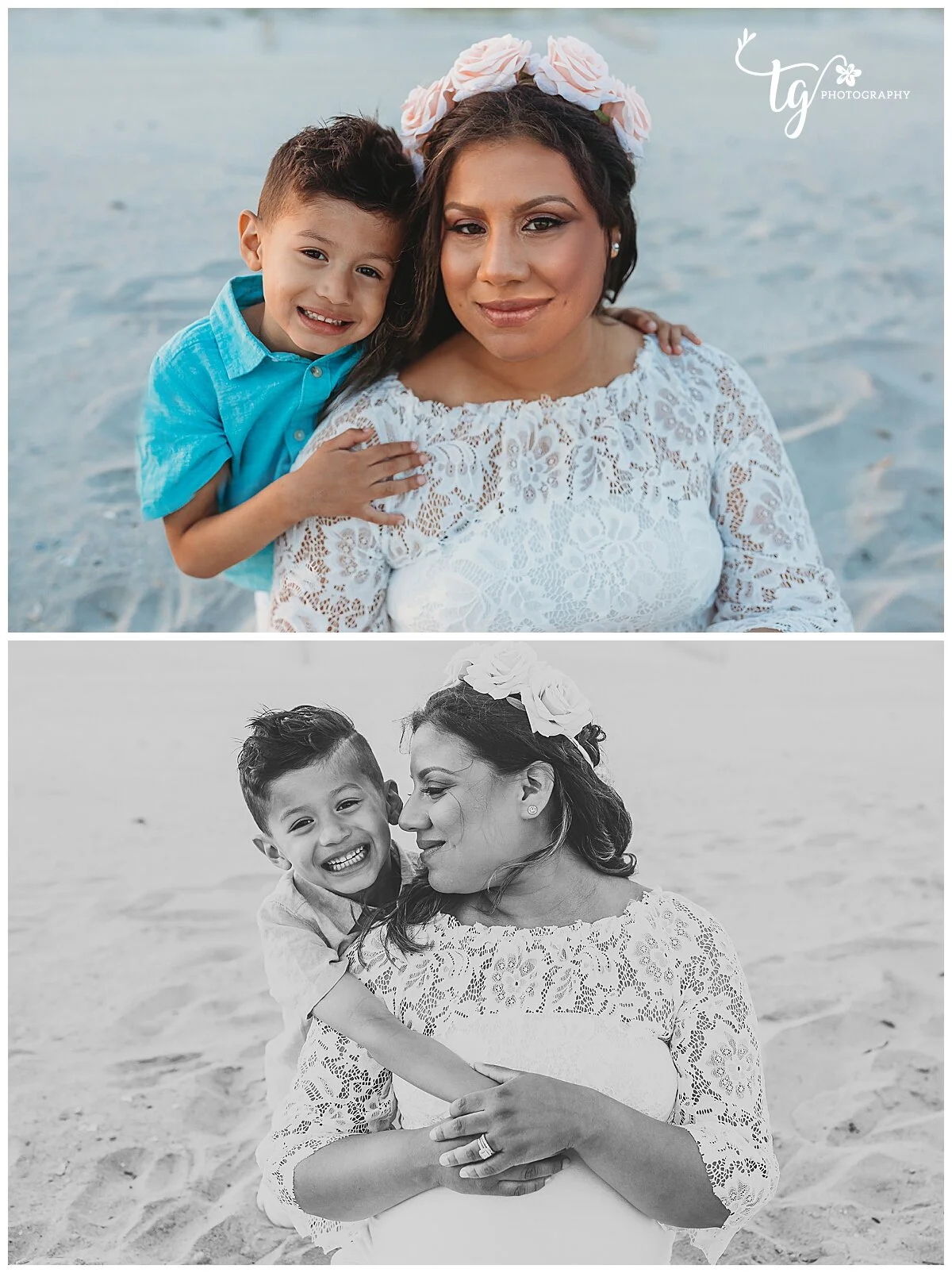 close up of mother and child beach photo session
