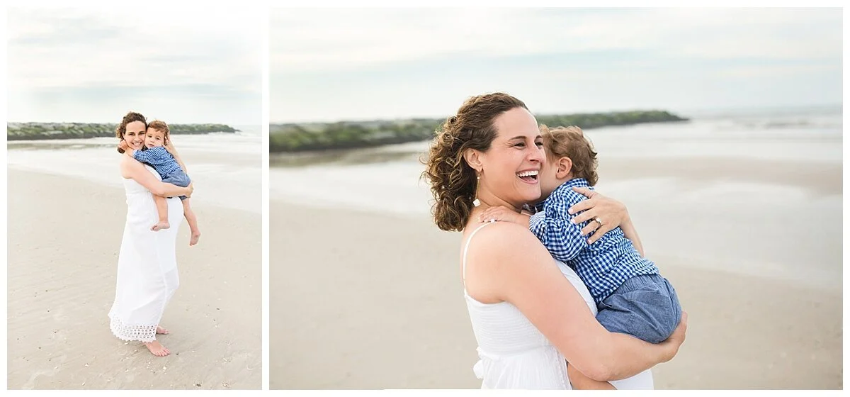 natural Maternity photos on the beach with a toddler