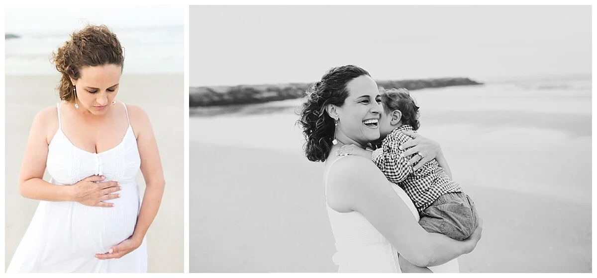 maternity beach photo session of a mom and her toddler boy