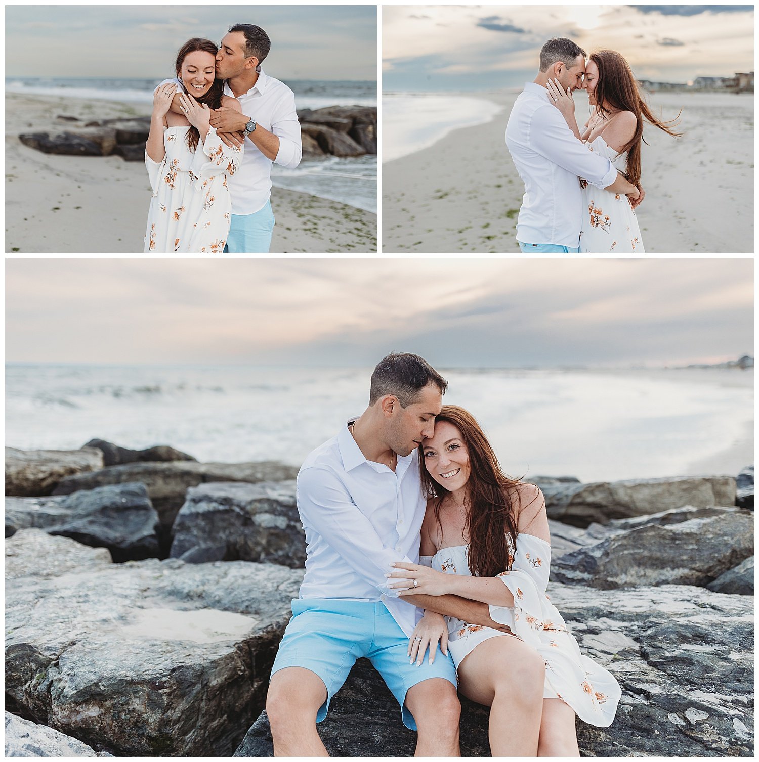 elaxed engagement portraits on the shoreline near Neptune and Atlantic Beach