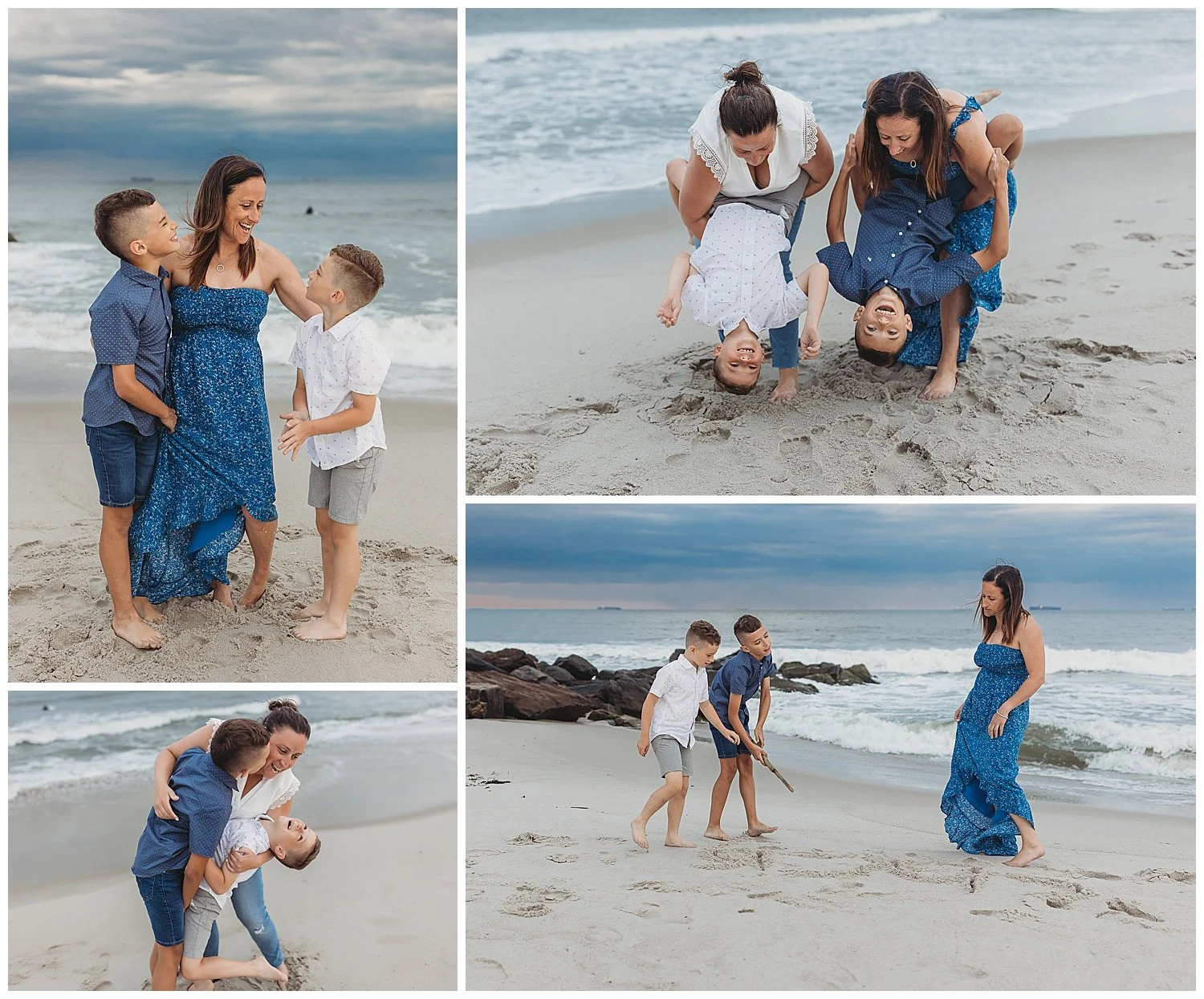 aunts playing with their nephews on the beach
