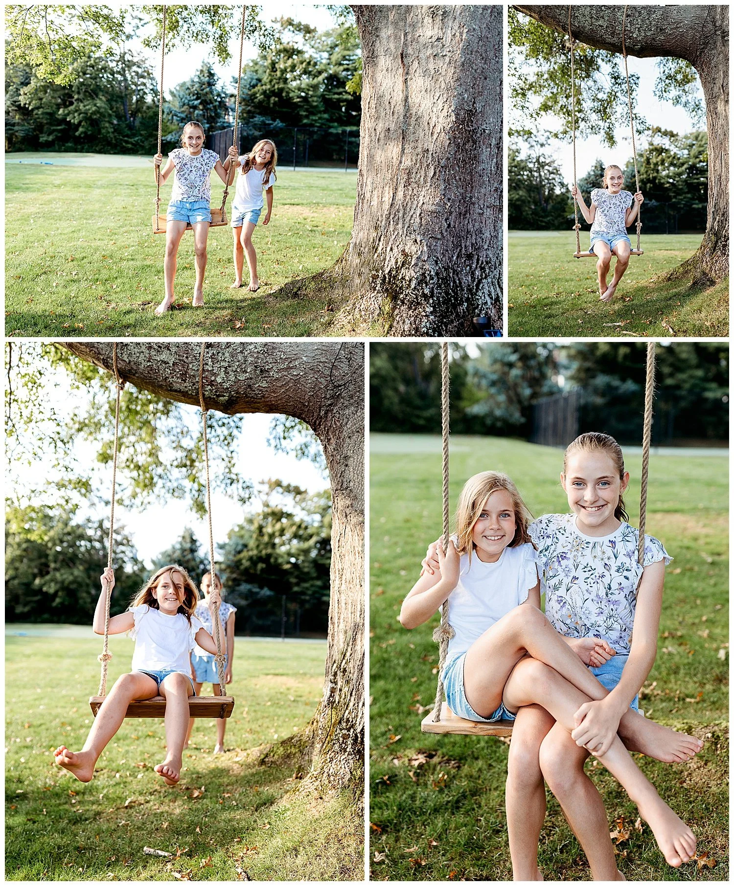 Children swinging and playing during a lifestyle family photography session at home