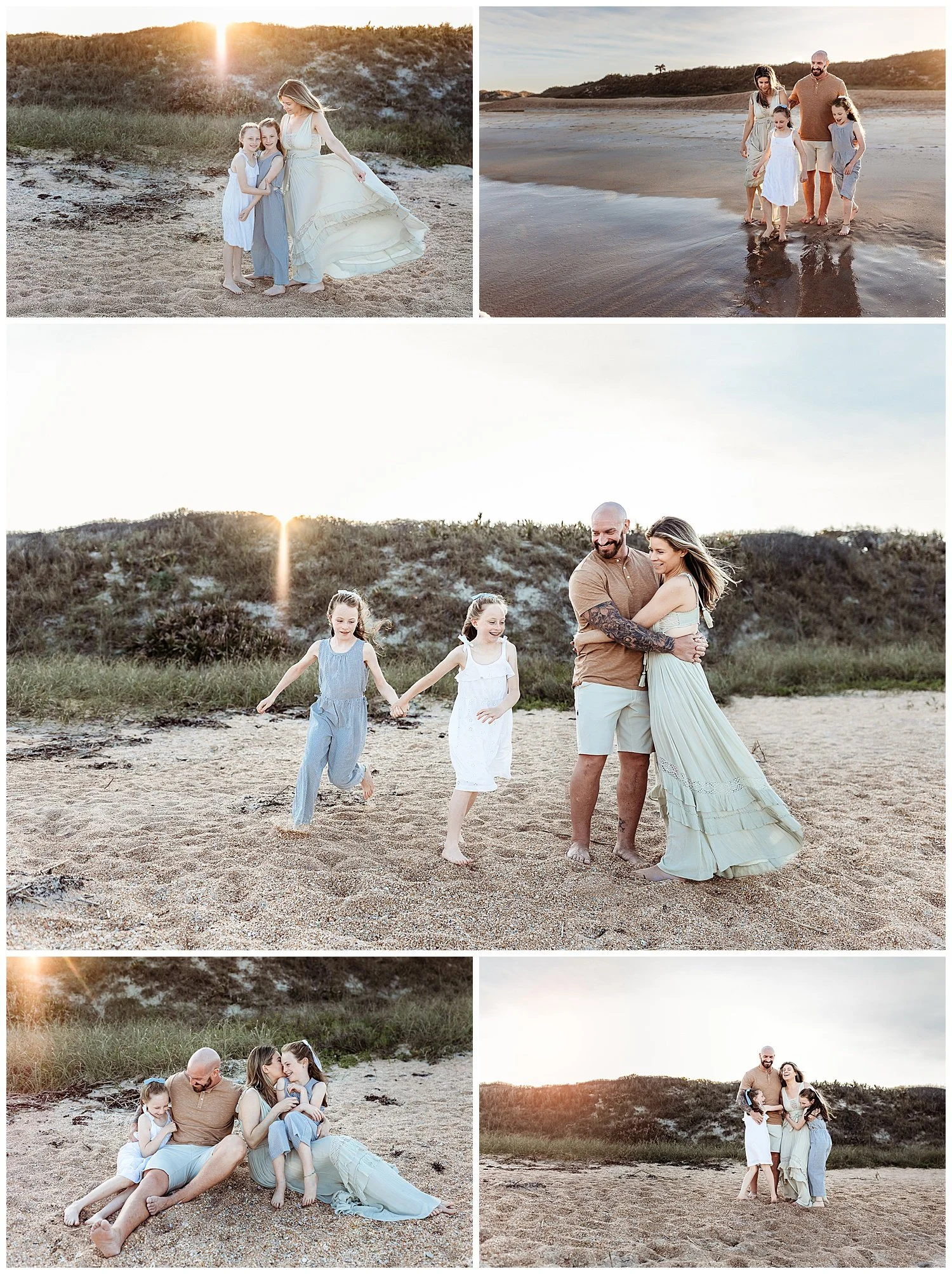 Golden hour family photos on Ponte Vedra Beach Florida with warm sunset light