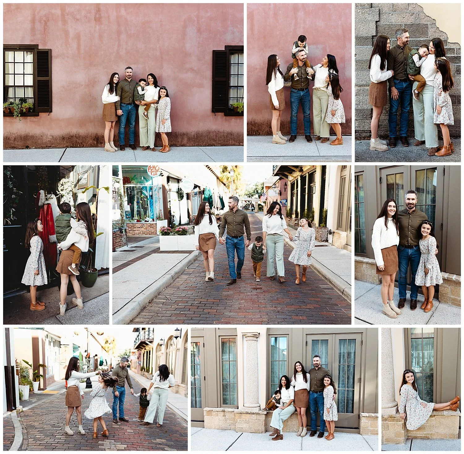 family in the streets of historic st augustine for fall family photos