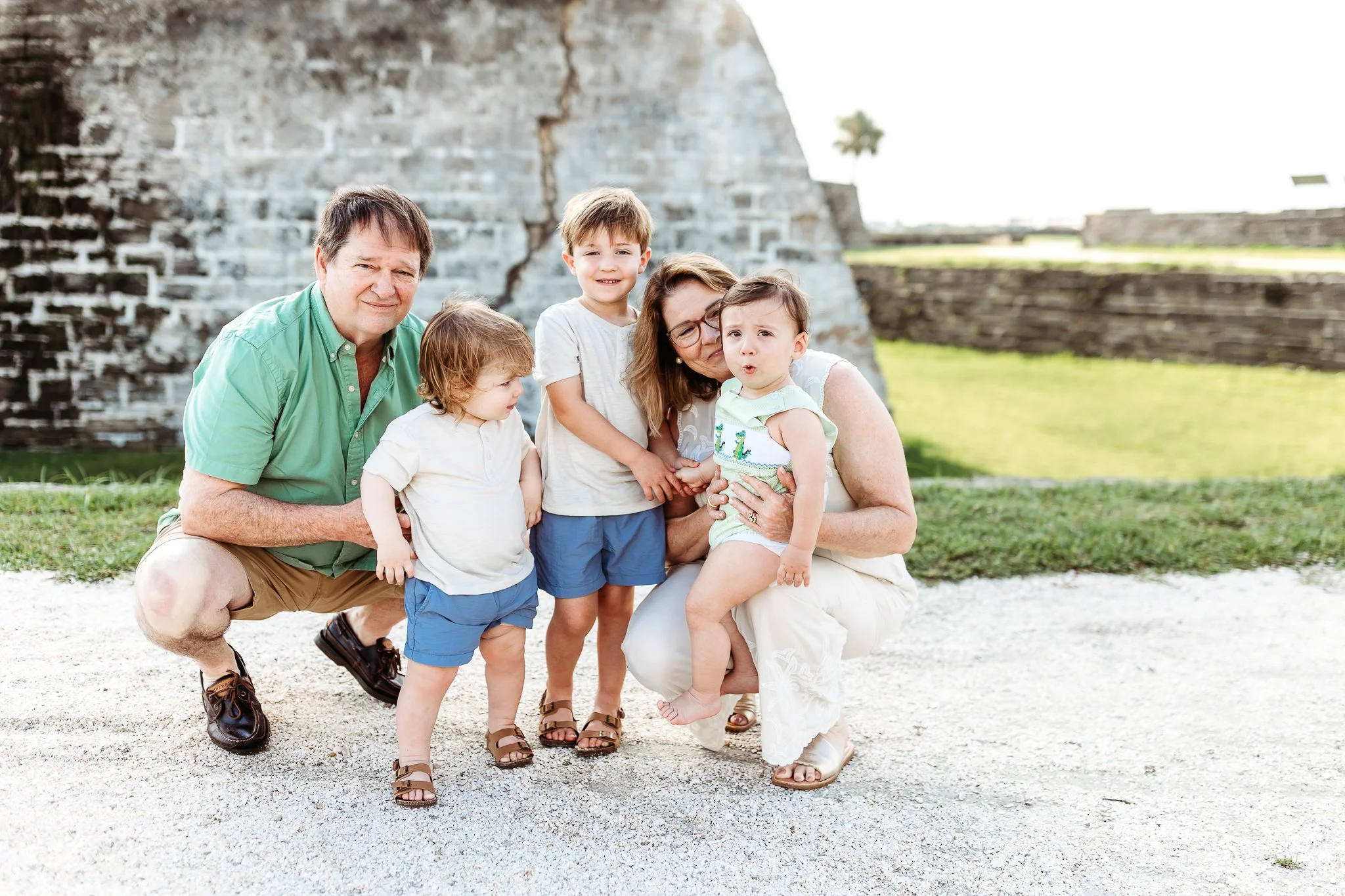 Grandparents with grandchildren during a family photo session in St. Augustine