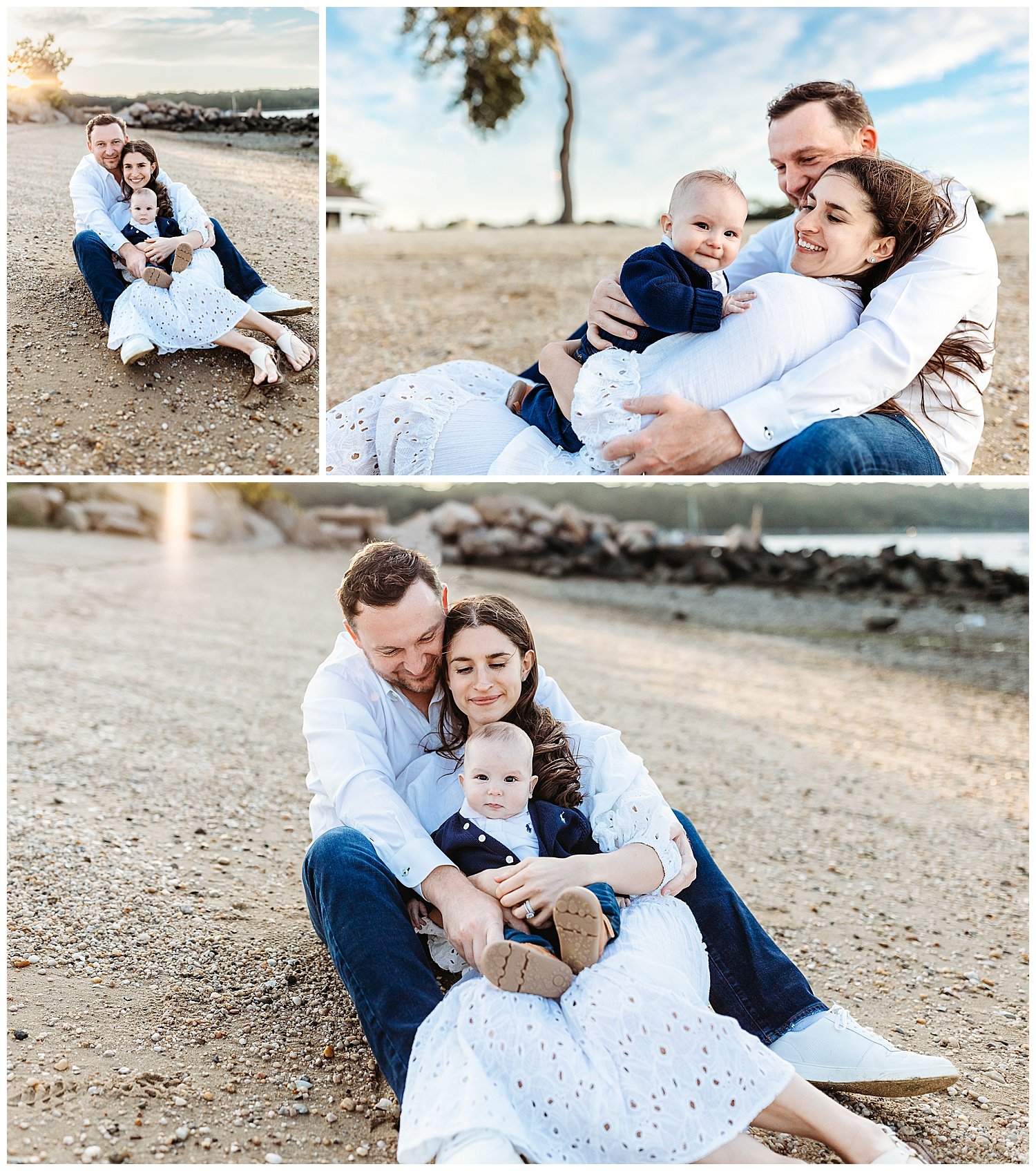 Family cuddling together on the beach during relaxed family photography session in Florida