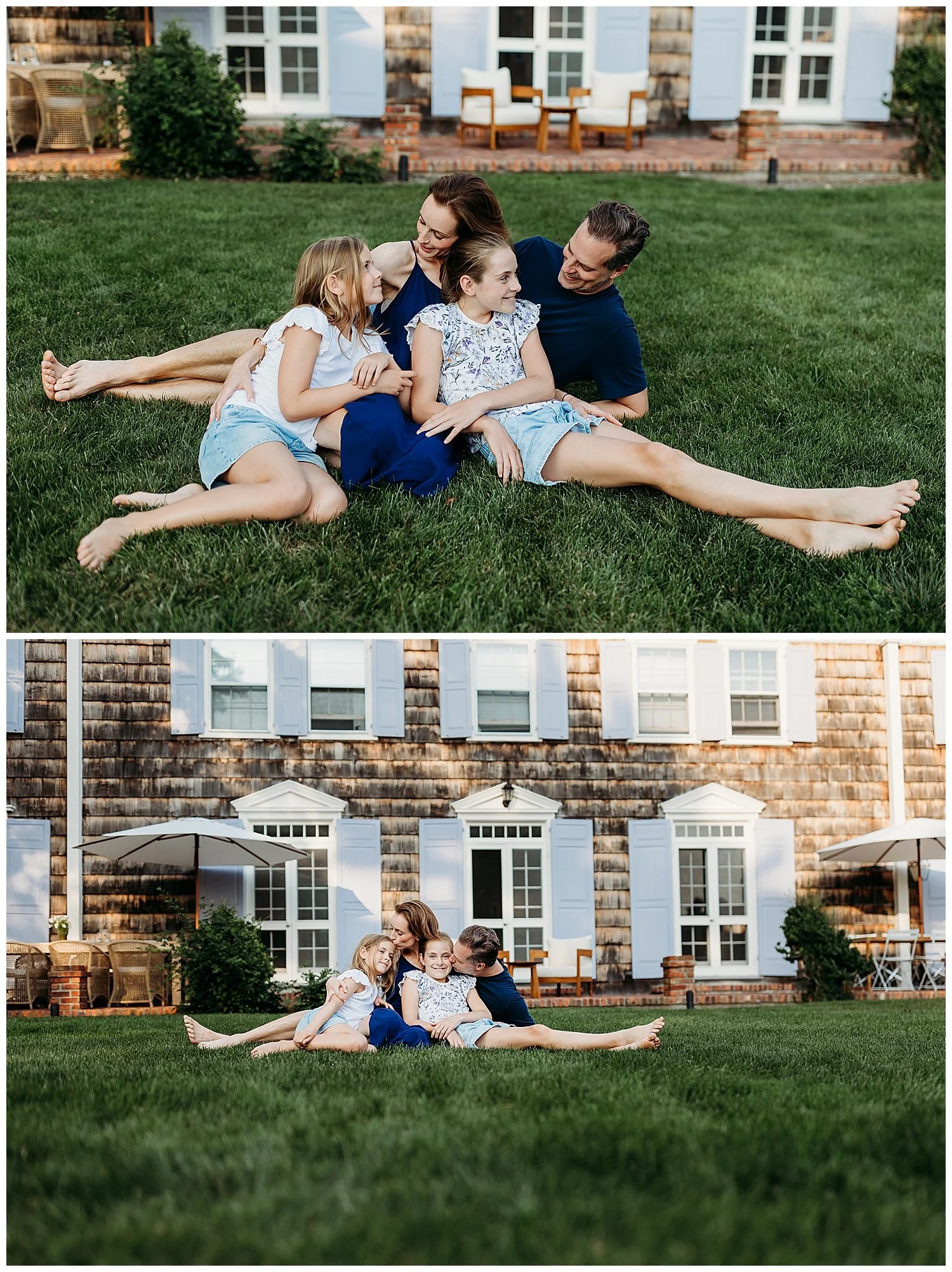 Family cuddling together on a blanket during a cozy outdoor family session in Florida