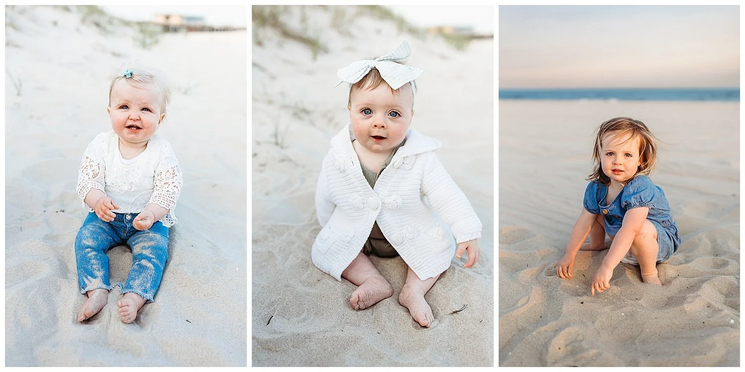 individual portraits of babies and toddlers on the ebach at sunset with large head wrap headband