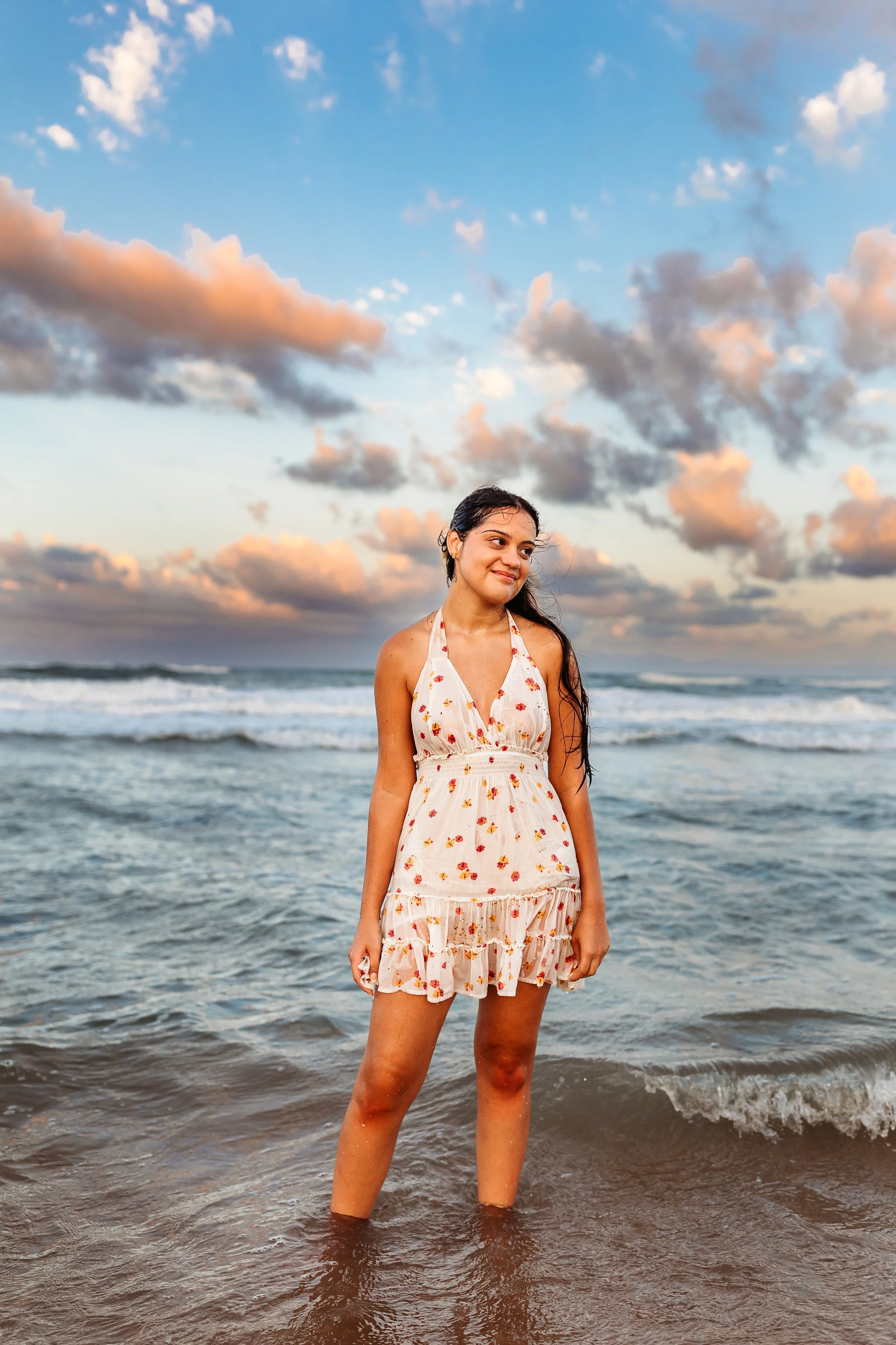 Celebratory beach portrait with champagne and golden light near Ponte Vedra