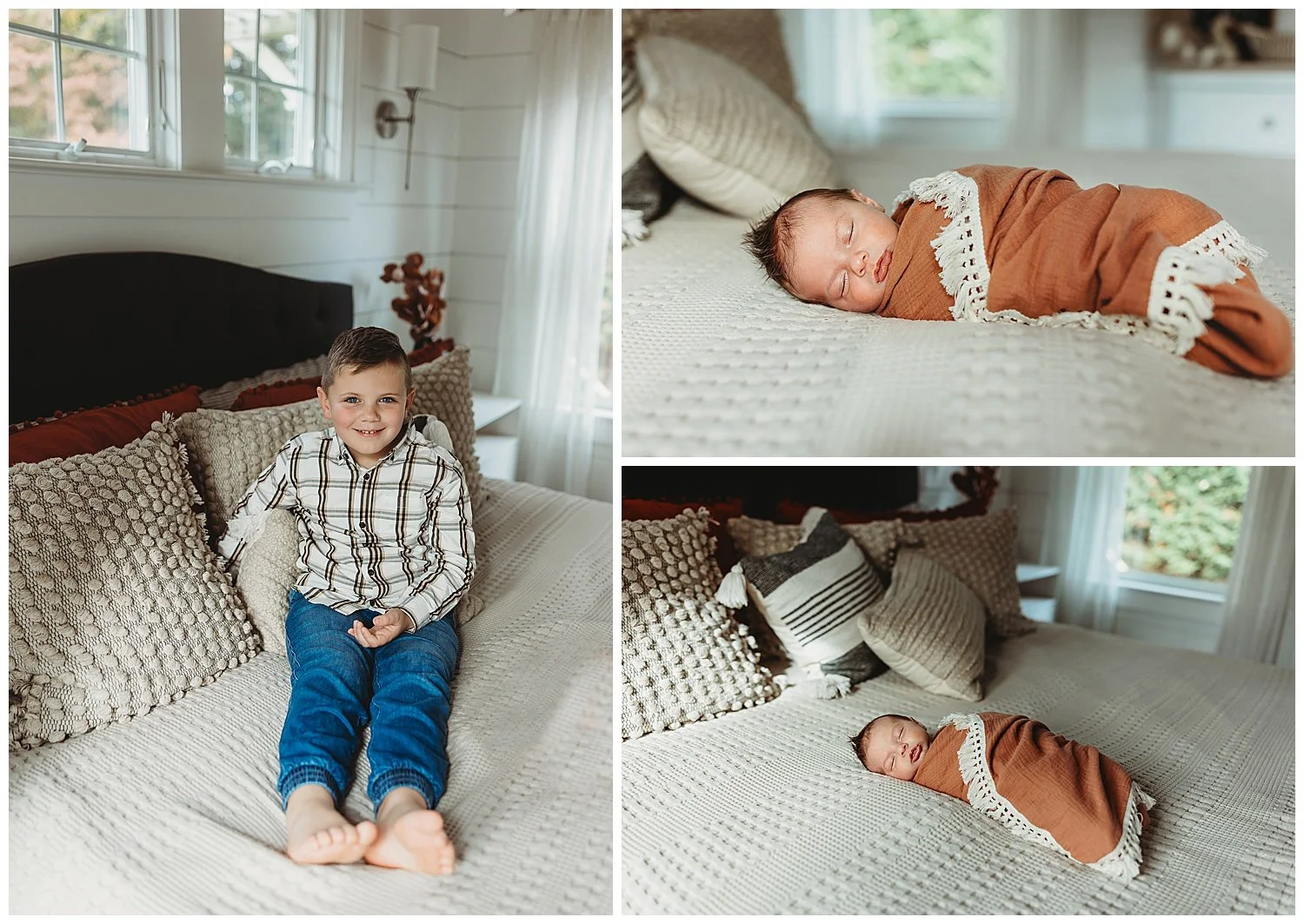 Close-up photo of toddler touching newborn baby’s hand during Jacksonville newborn session