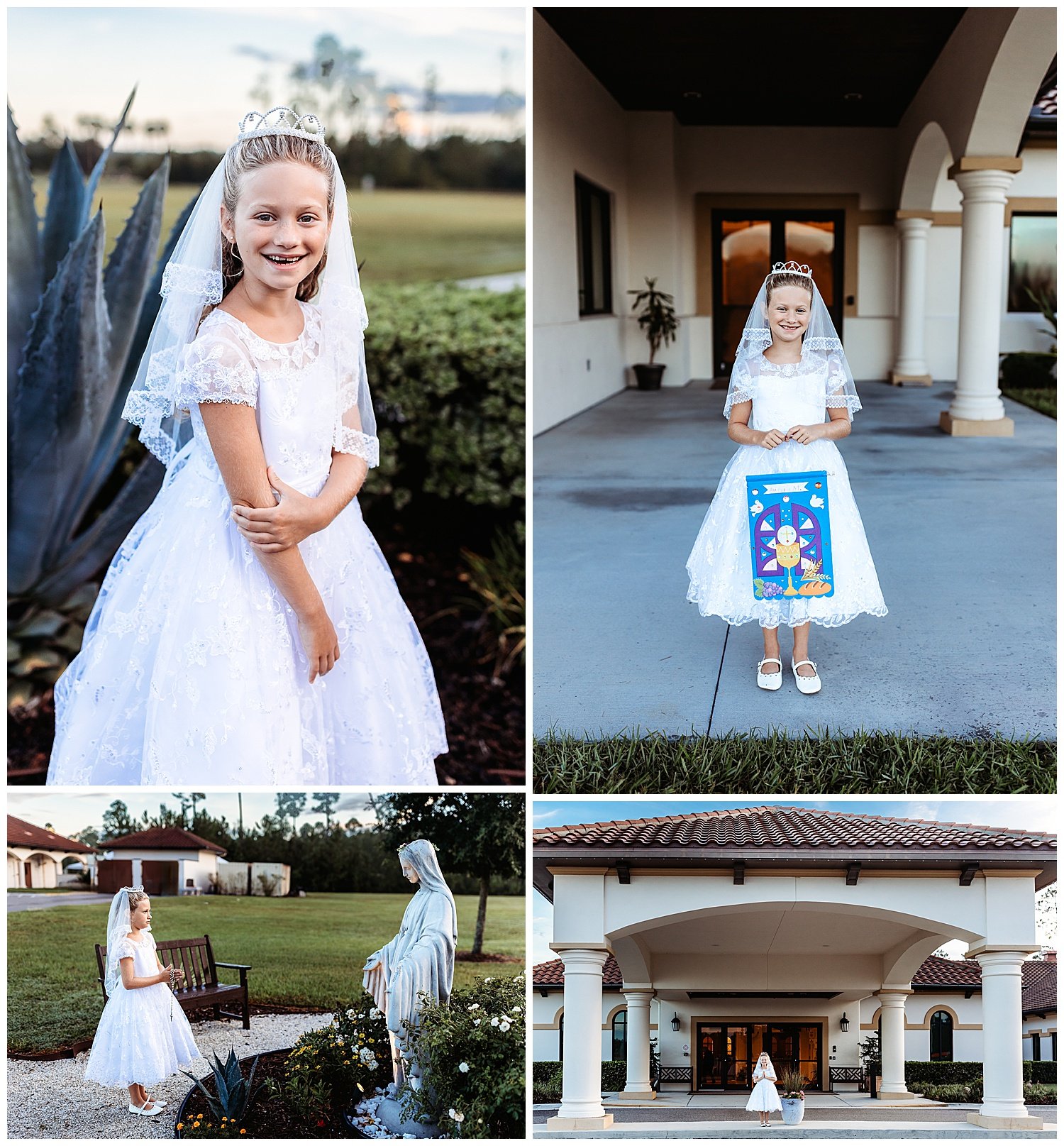 Child posing for First Communion portraits in St. Augustine