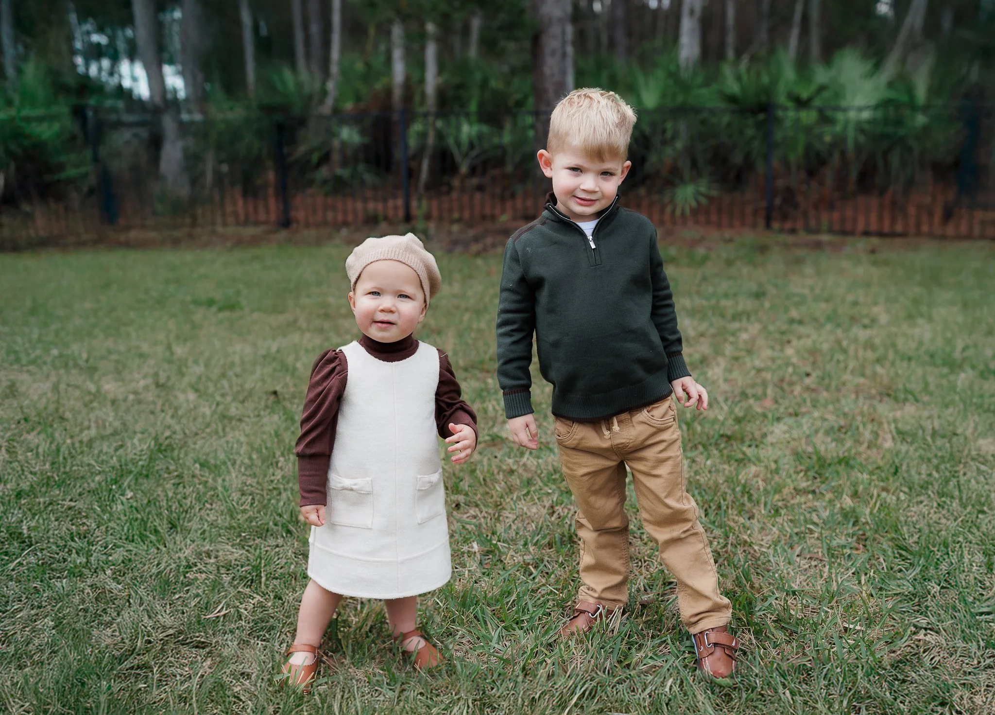 composited sibling photo in a backyard in florida
