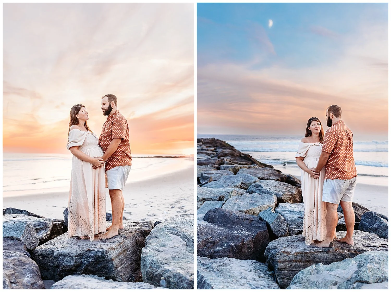 Maternity portrait photographed against soft sunset clouds in Florida