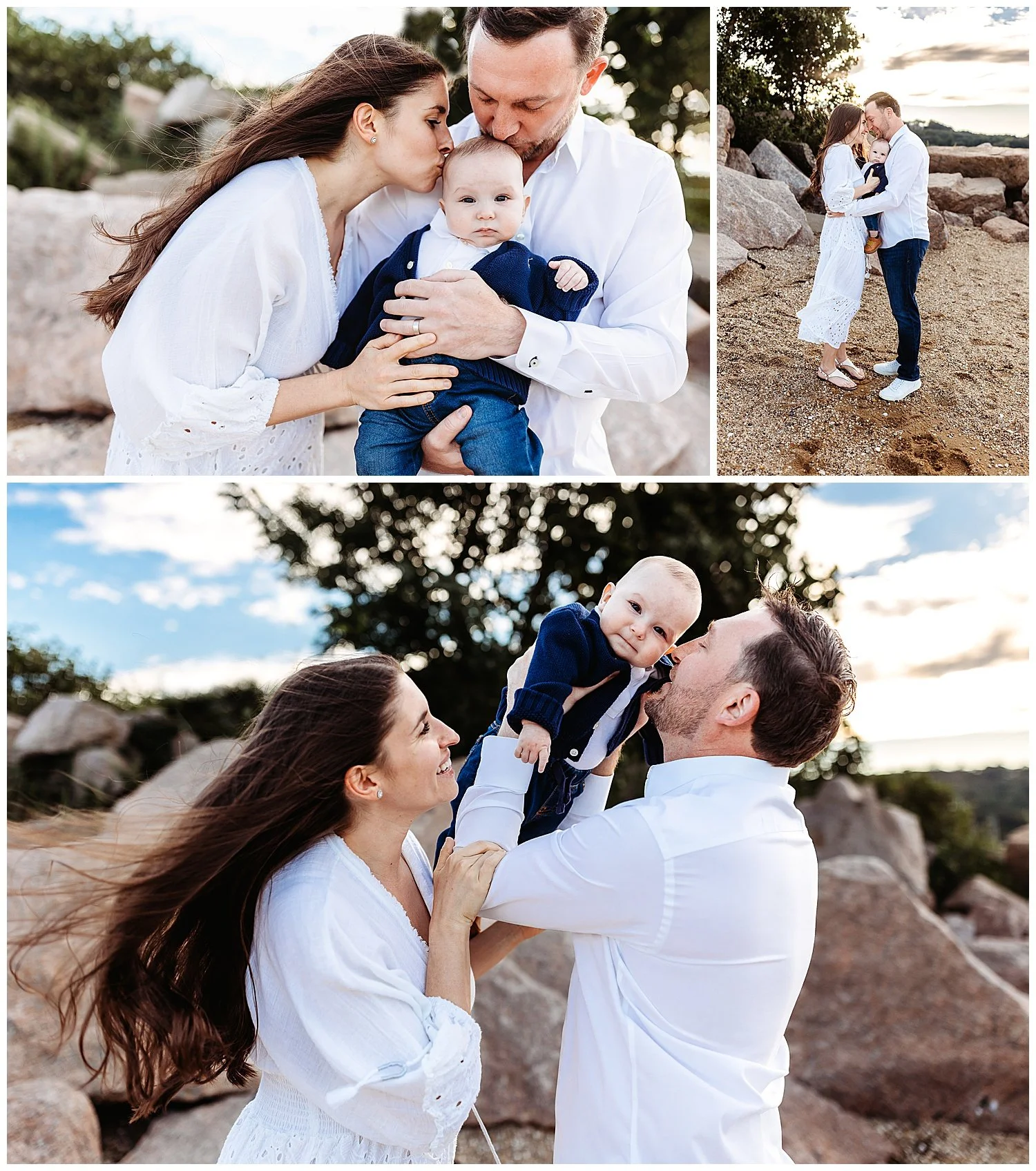 Six month old baby sitting on the beach during a family photography session in Florida