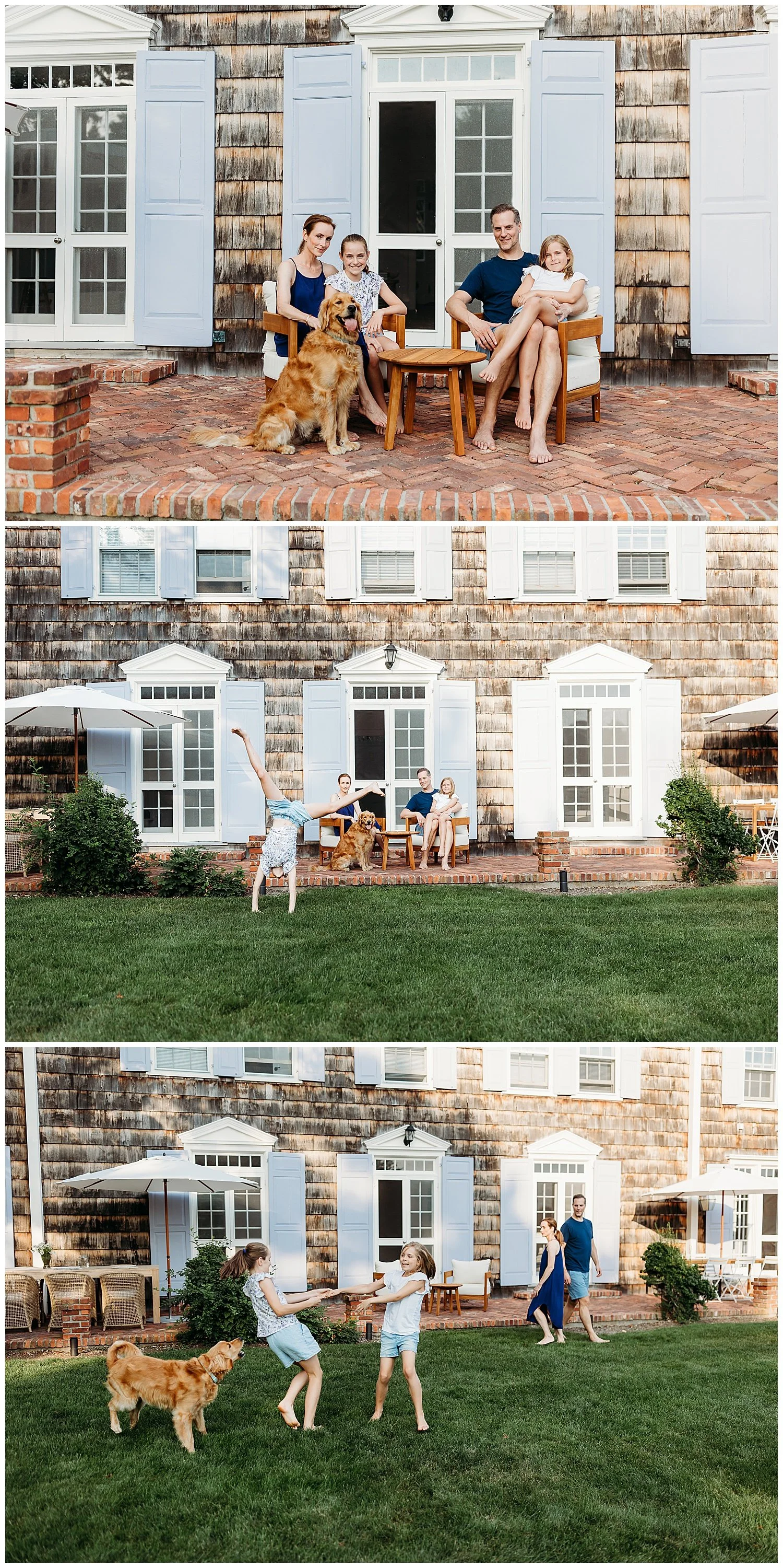 Young children playing naturally during a relaxed backyard family session in Jacksonville