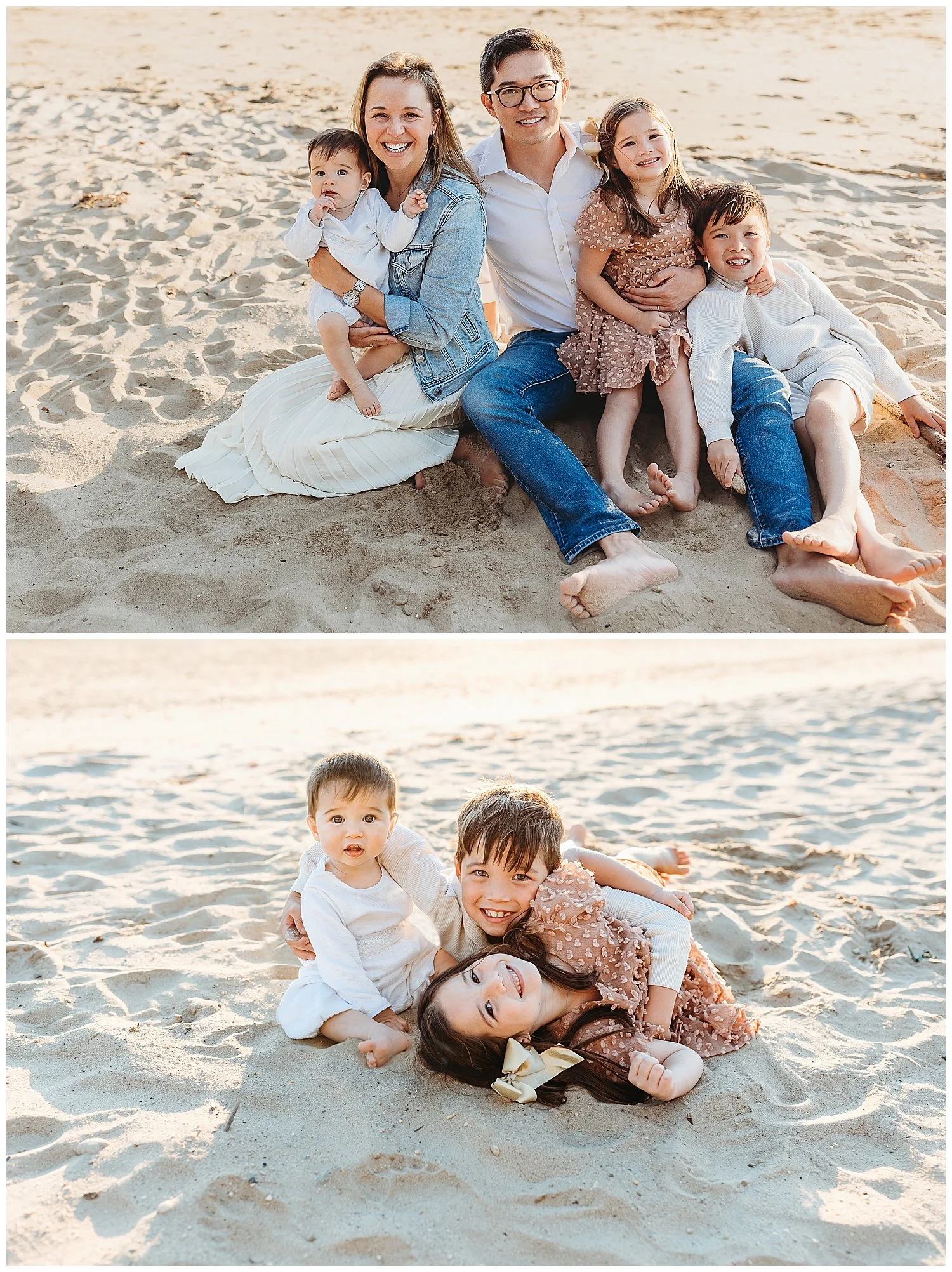 cousins playing in the sand during family photos