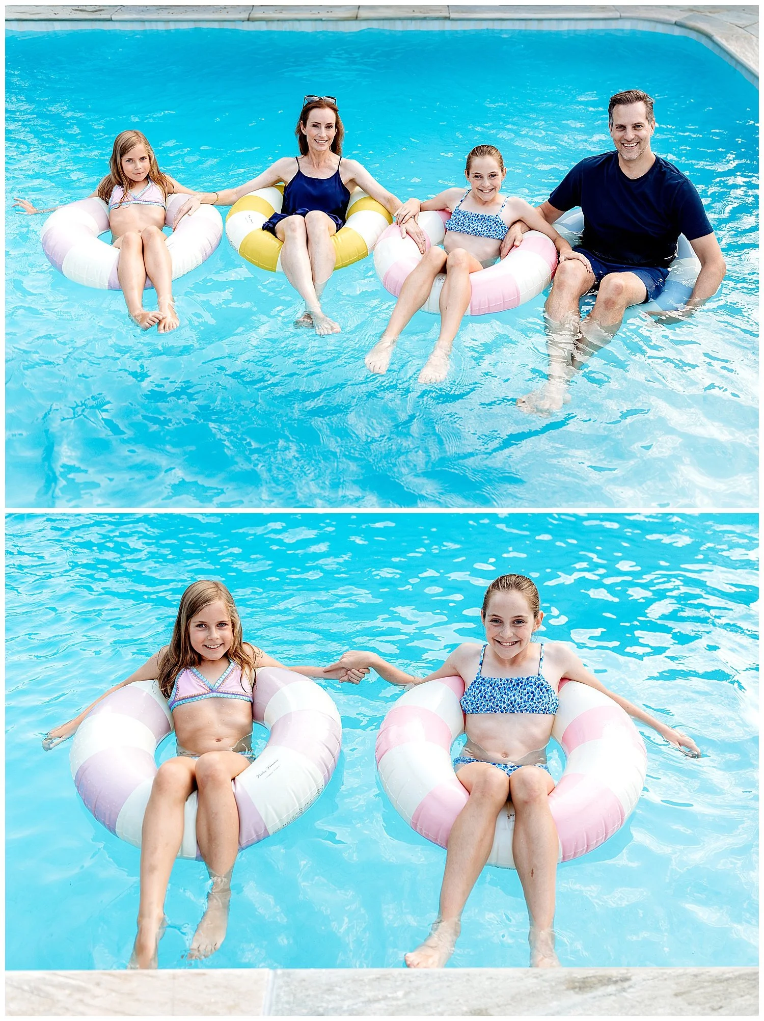 Poolside backyard family photography session in Jacksonville Florida during golden hour
