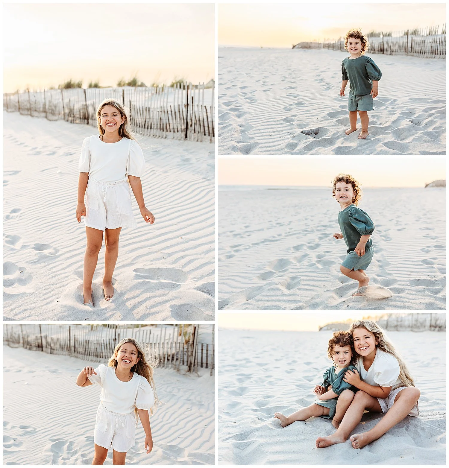 portraits of children on the beach at sunset laughing