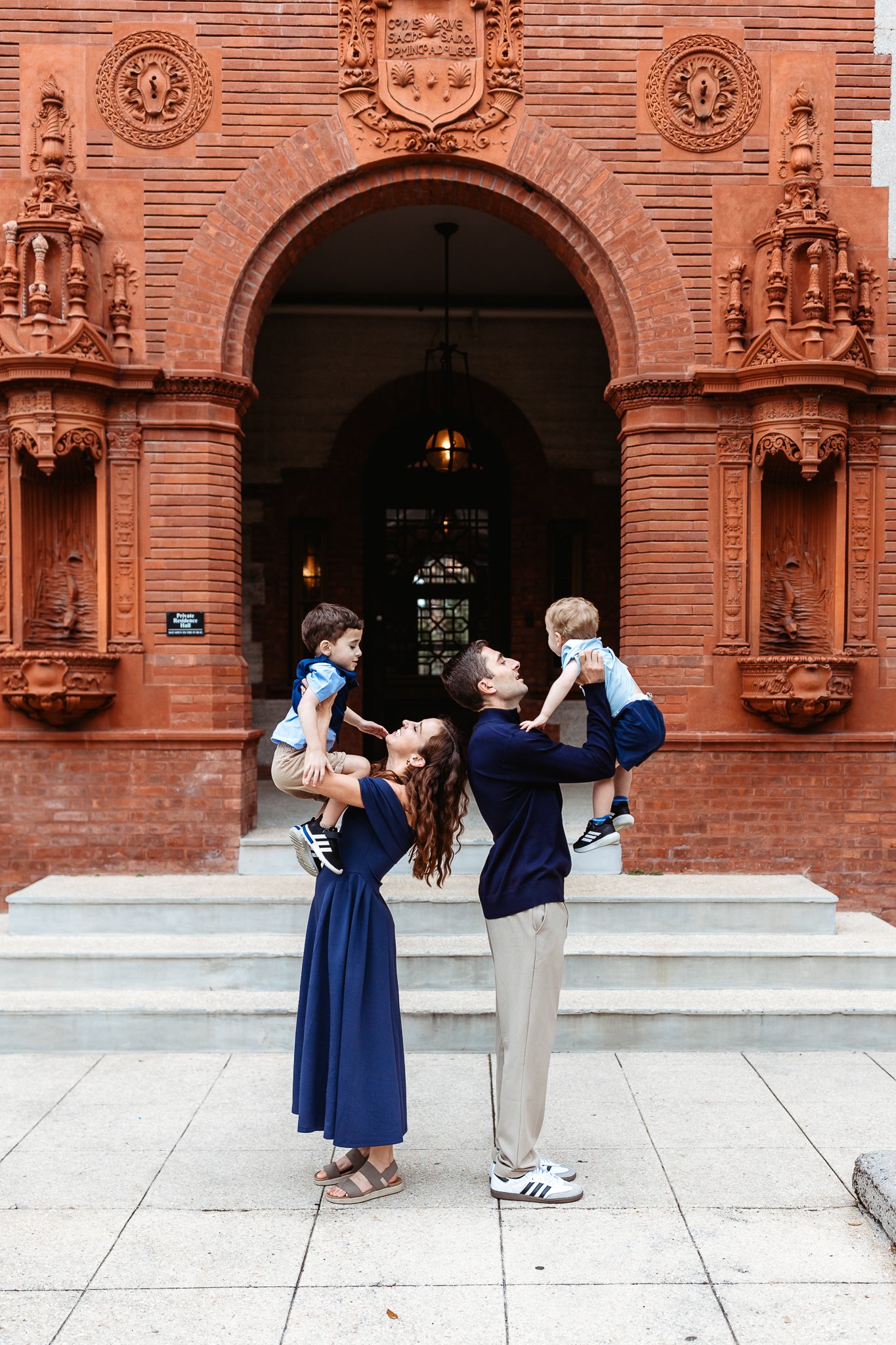 Family photo session in downtown St Augustine at golden hour