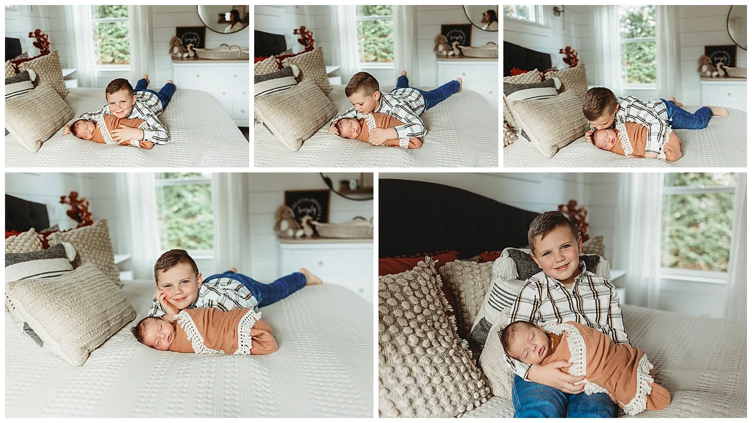 Toddler kissing newborn sibling during an in-home newborn session in Jacksonville Florida