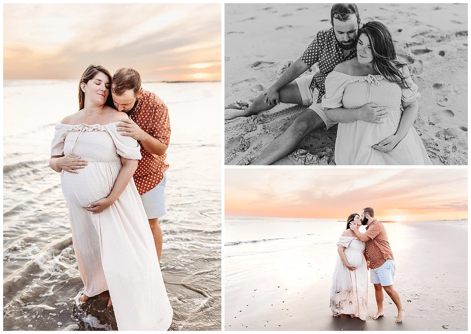 Candid maternity photo of expecting couple kissing during outdoor session