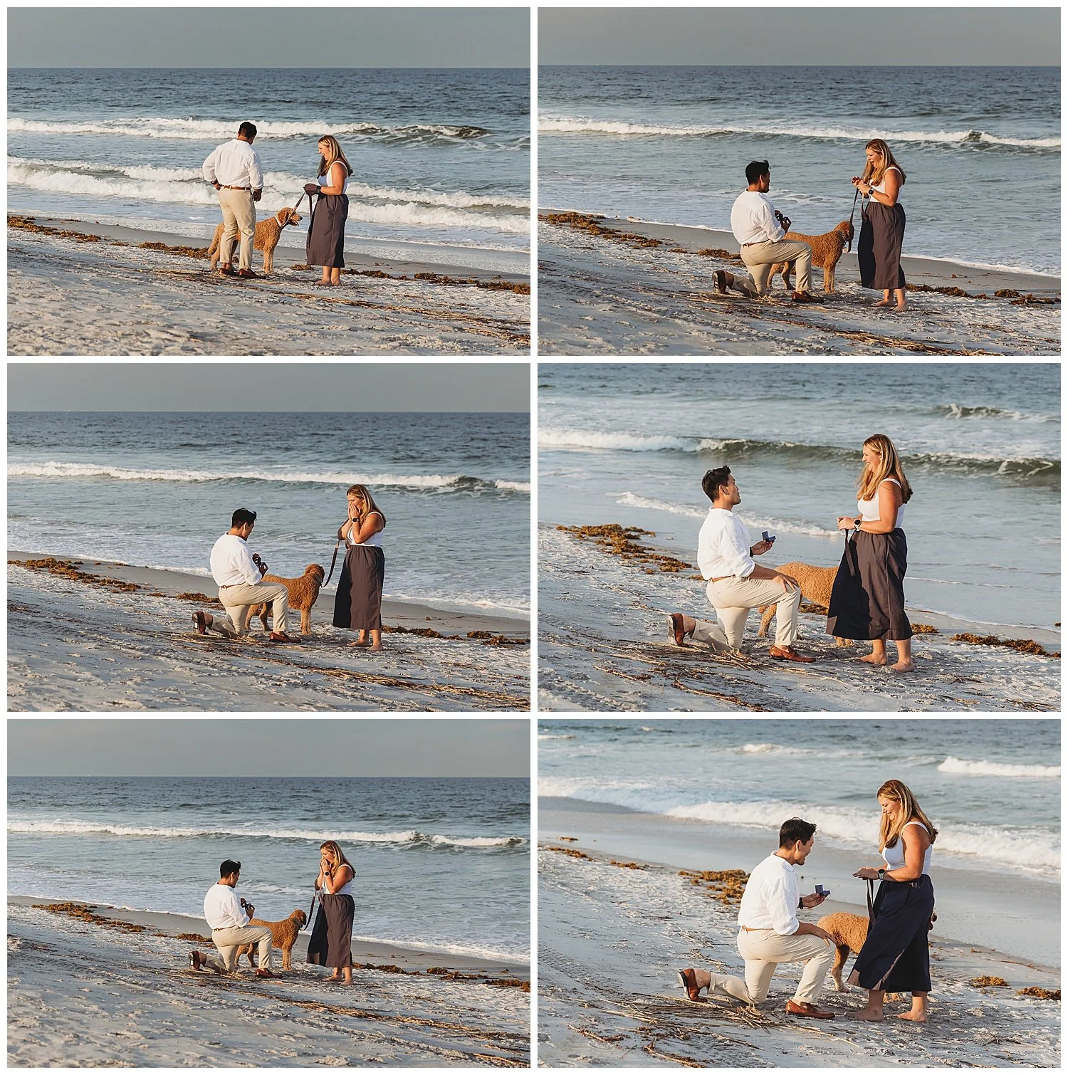 Man proposing on one knee during a surprise engagement session in Jacksonville, Florida.