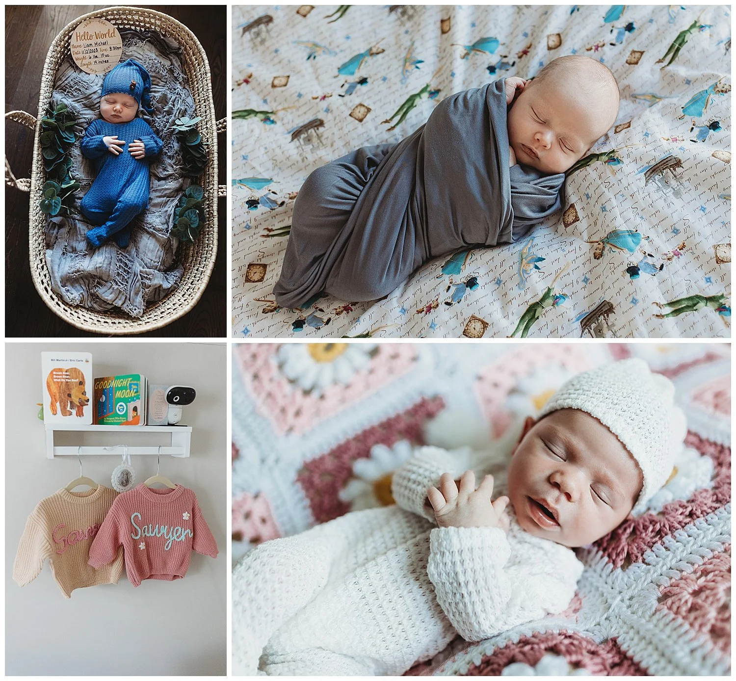 Close-up of newborn baby wrapped in a handmade quilt during a Jacksonville in-home newborn session — personal touches that tell the family’s story.