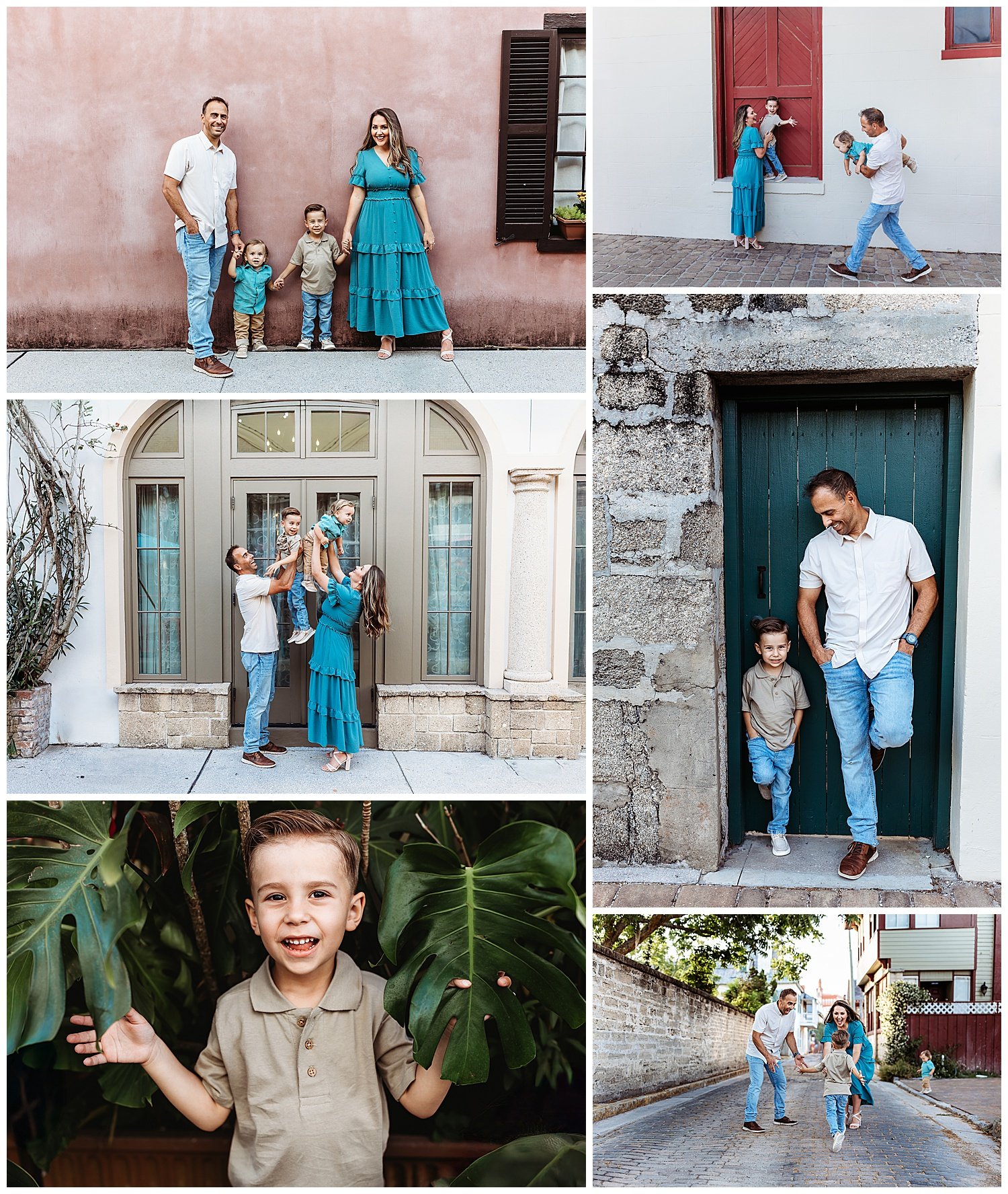 family on the streets of st augustine for family photos in the Fall