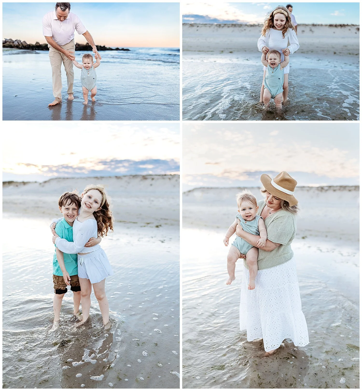 children in the ocean laughing and playing at sunset