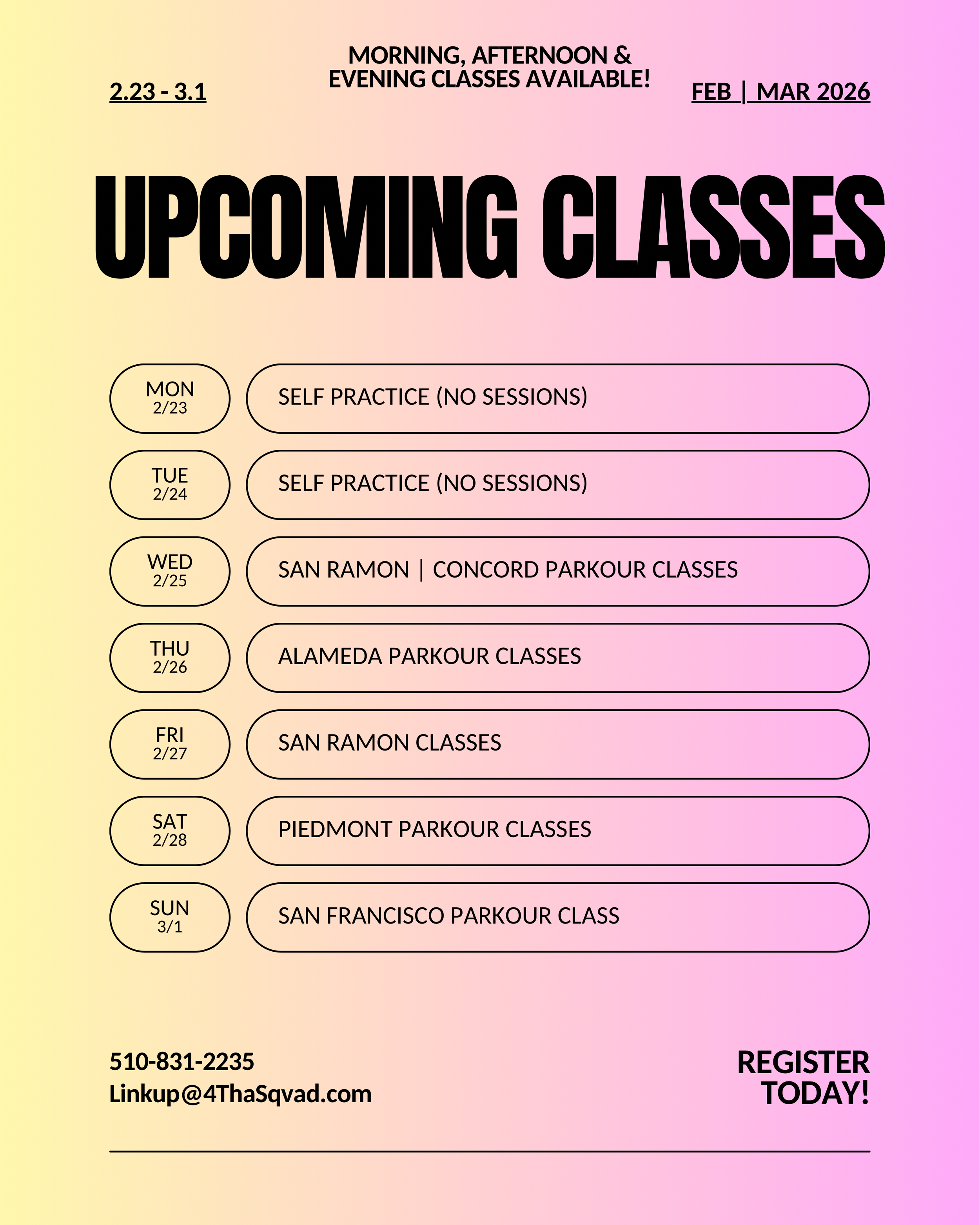 Feb 23 - Mar 1 Schedule