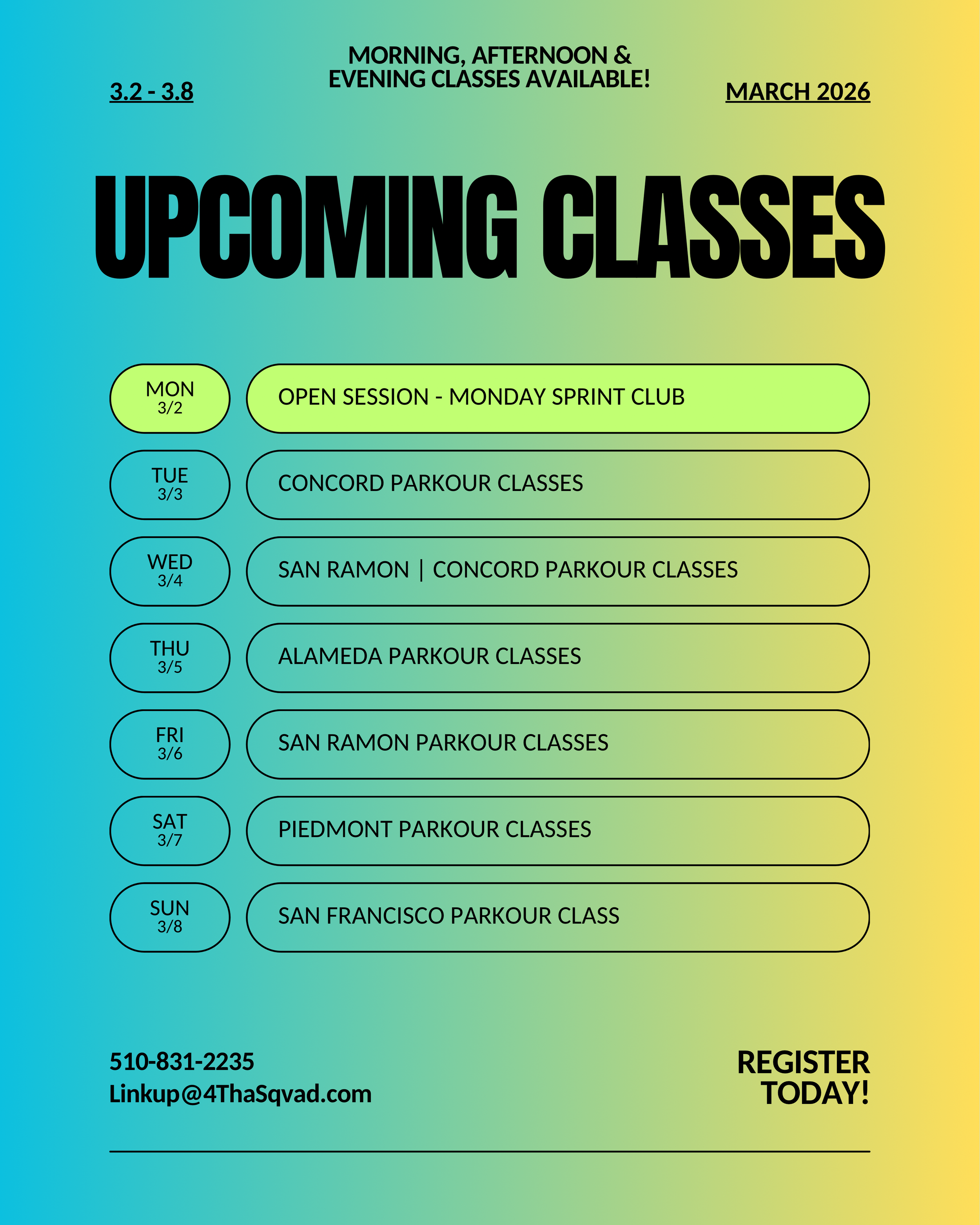 Mar 2 - Mar 8 Schedule