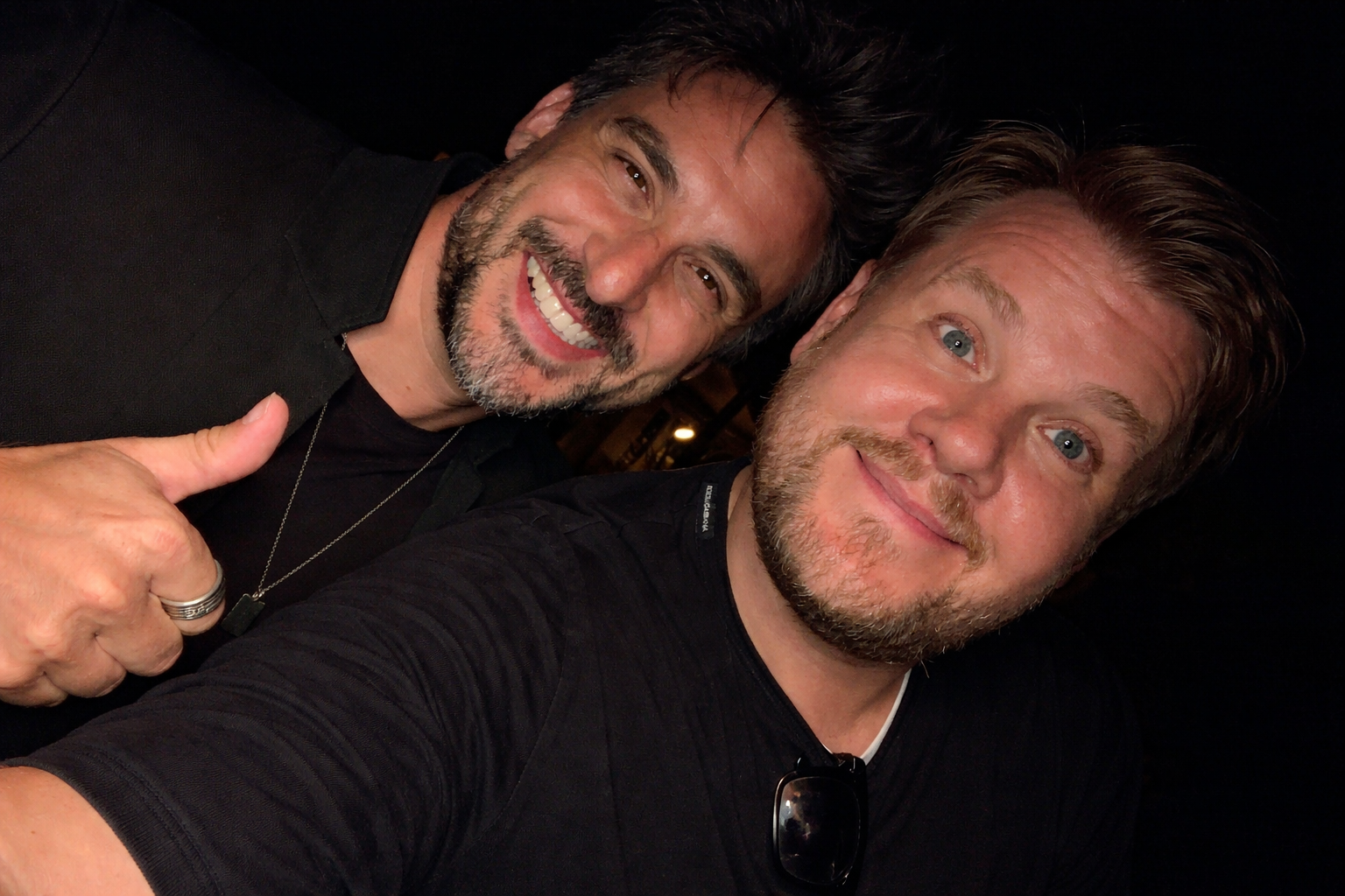 Riccardo Berdini with James Corden, celebrating his birthday party in Malibu, Los Angeles, California
