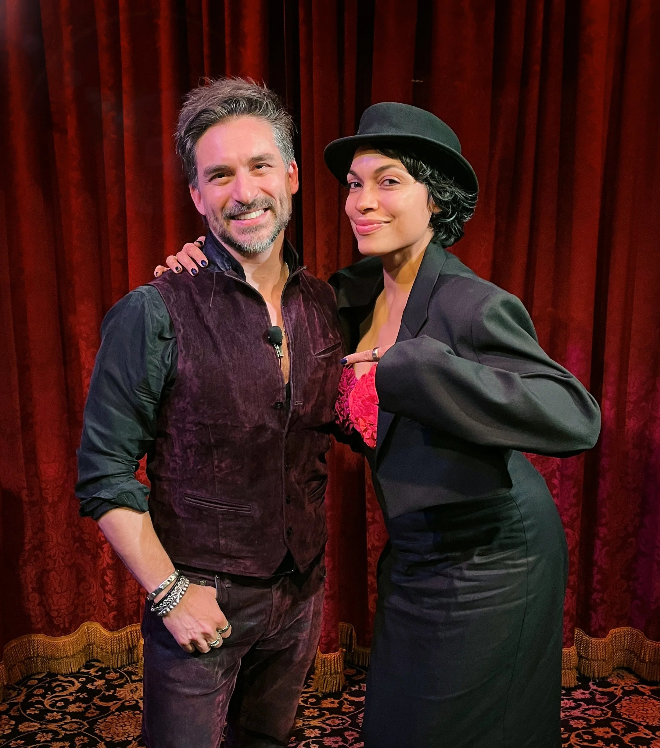 Riccardo Berdini performs a magic and mentalism show for Rosario Dawson at the Magic Castle in Hollywood, Los Angeles, California