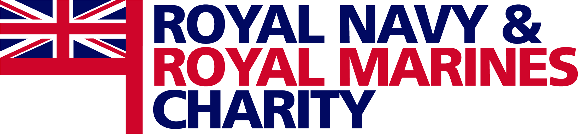 Logo of the Royal Navy & Royal Marines Charity featuring a red and blue Union Jack flag and the organization name in bold red and blue text.