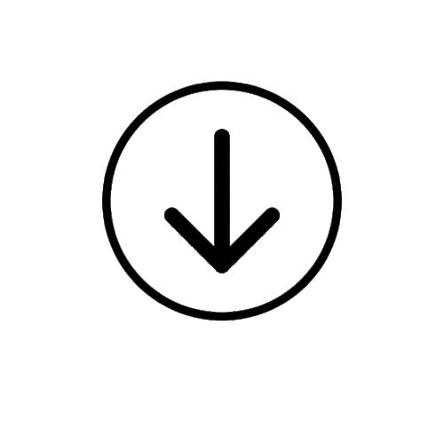 Black download arrow icon inside a circle on a gray background.