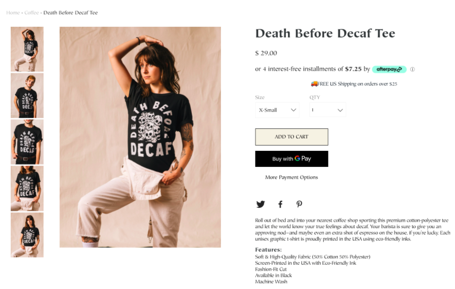 Pyknic Product Descriptions (Death Before Decaf Tee).png