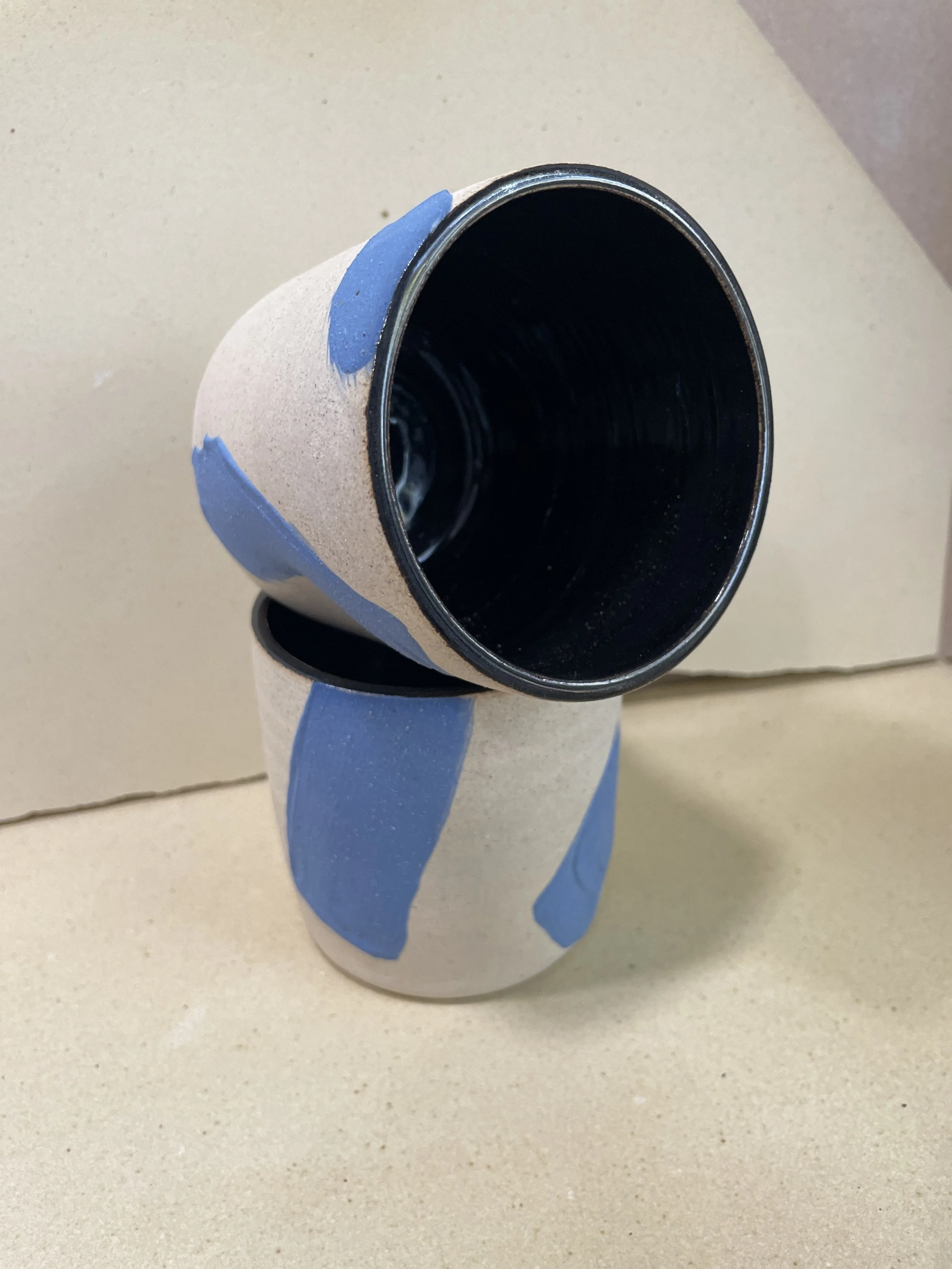 Blue Stoneware Sparkle Thumb Cups