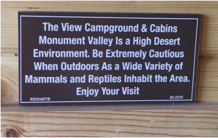 Sign inside our cabin like many others. Photo by Karen Boudreaux, 5/30/16