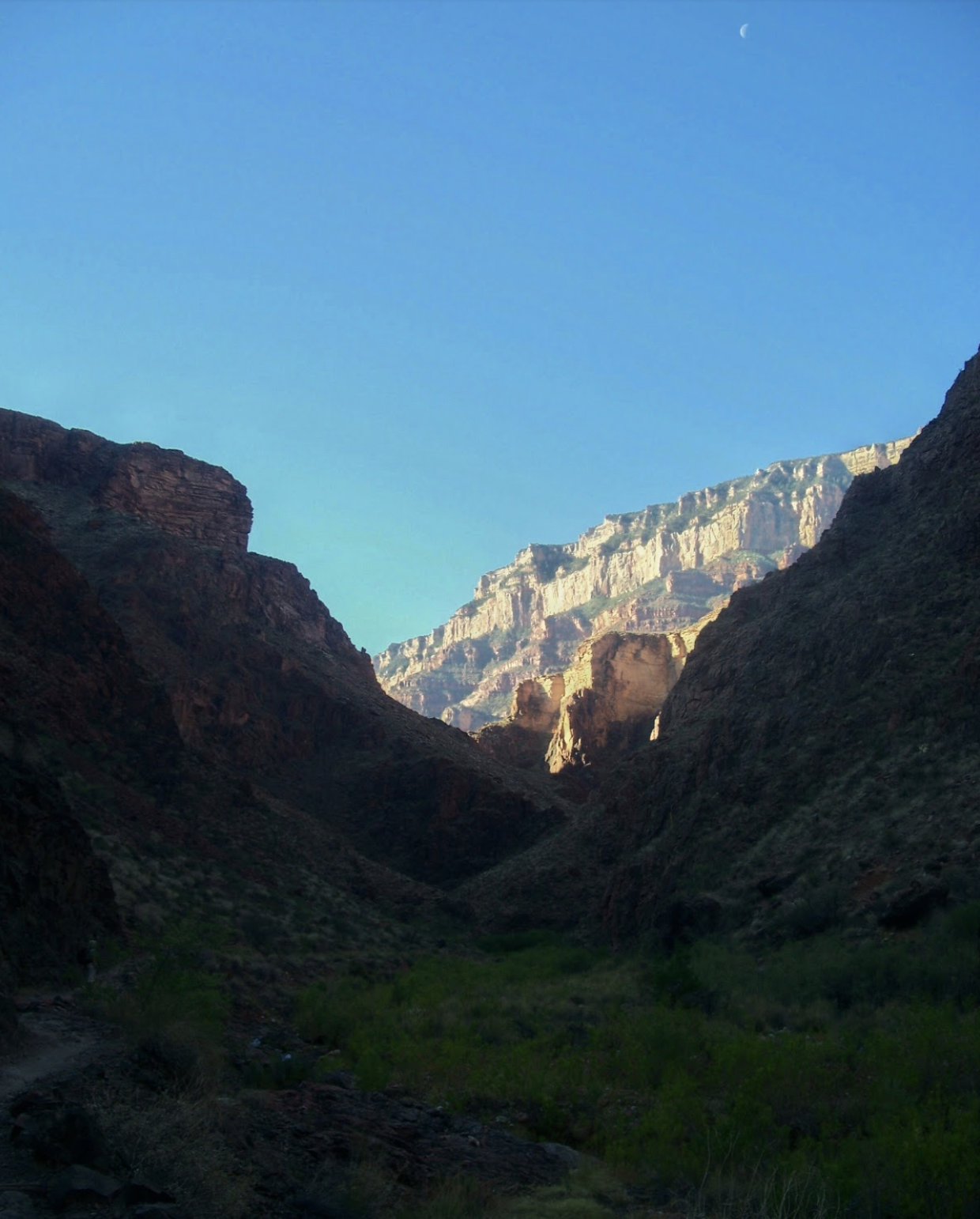 Leaving Phantom Ranch at the bottom of the canyon as the sun rises in hopes that we can make significant progress up Bright Angel Trail before the heat of the day. Photo by Karen Boudreaux, 5/10/07