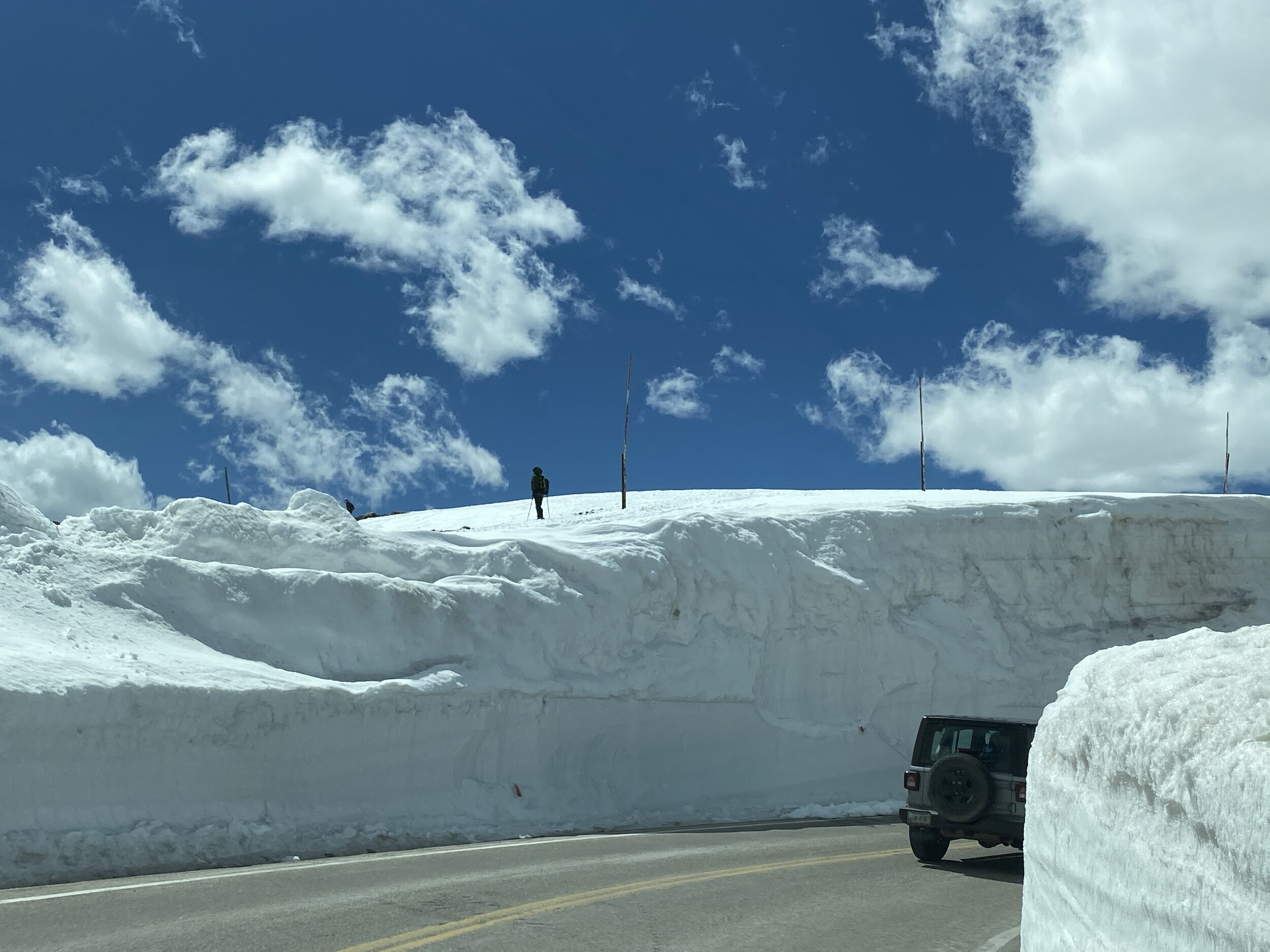 Snow still a bit deep just the day after Beartooth Pass opened for the season.  Photo by Karen Boudreaux, May 29, 2021